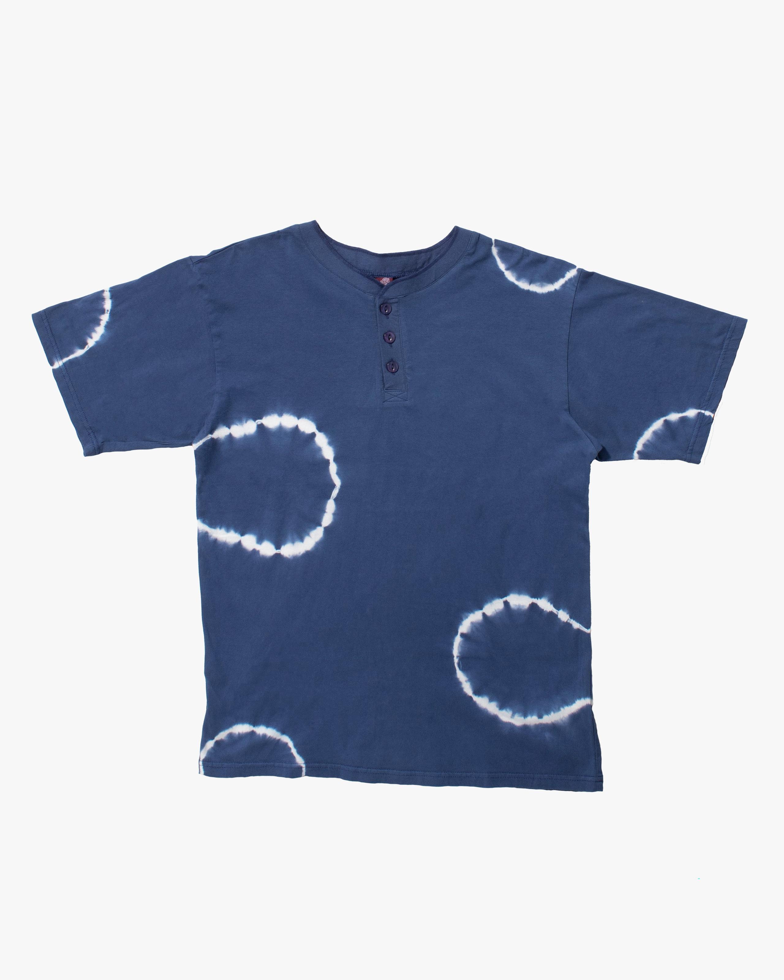 , Short Sleeve Button Up Tunic, Blue Shibori Tye Dye