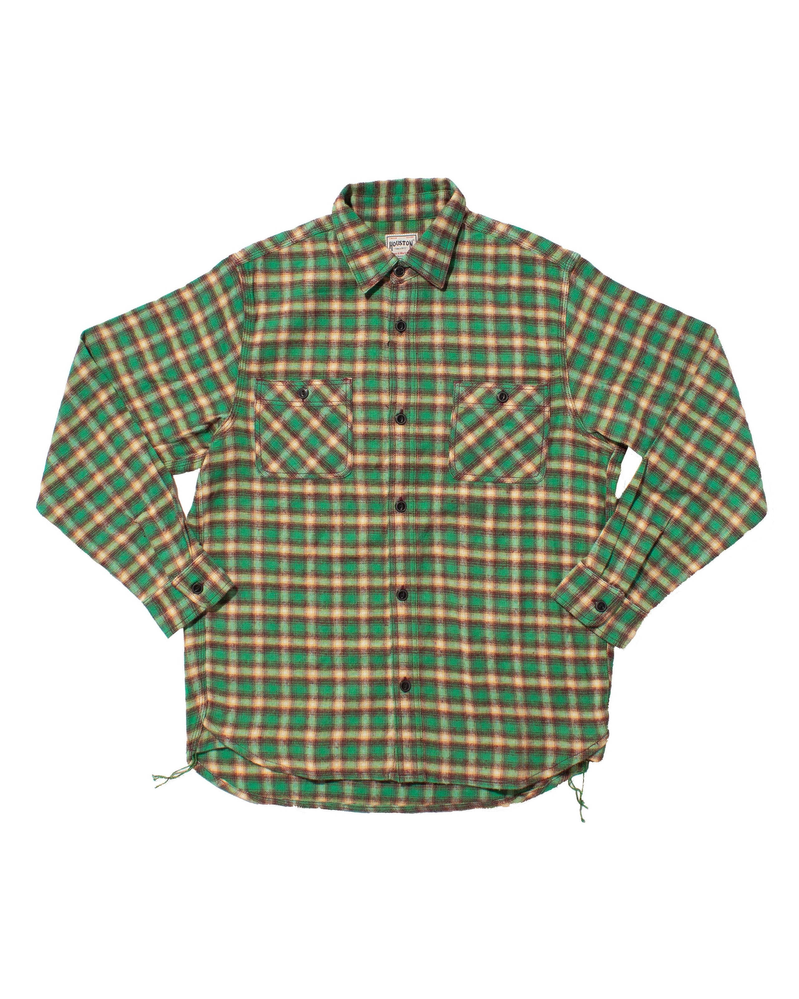Button Up Shirt, Houston, Green and Yellow Plaid- XL