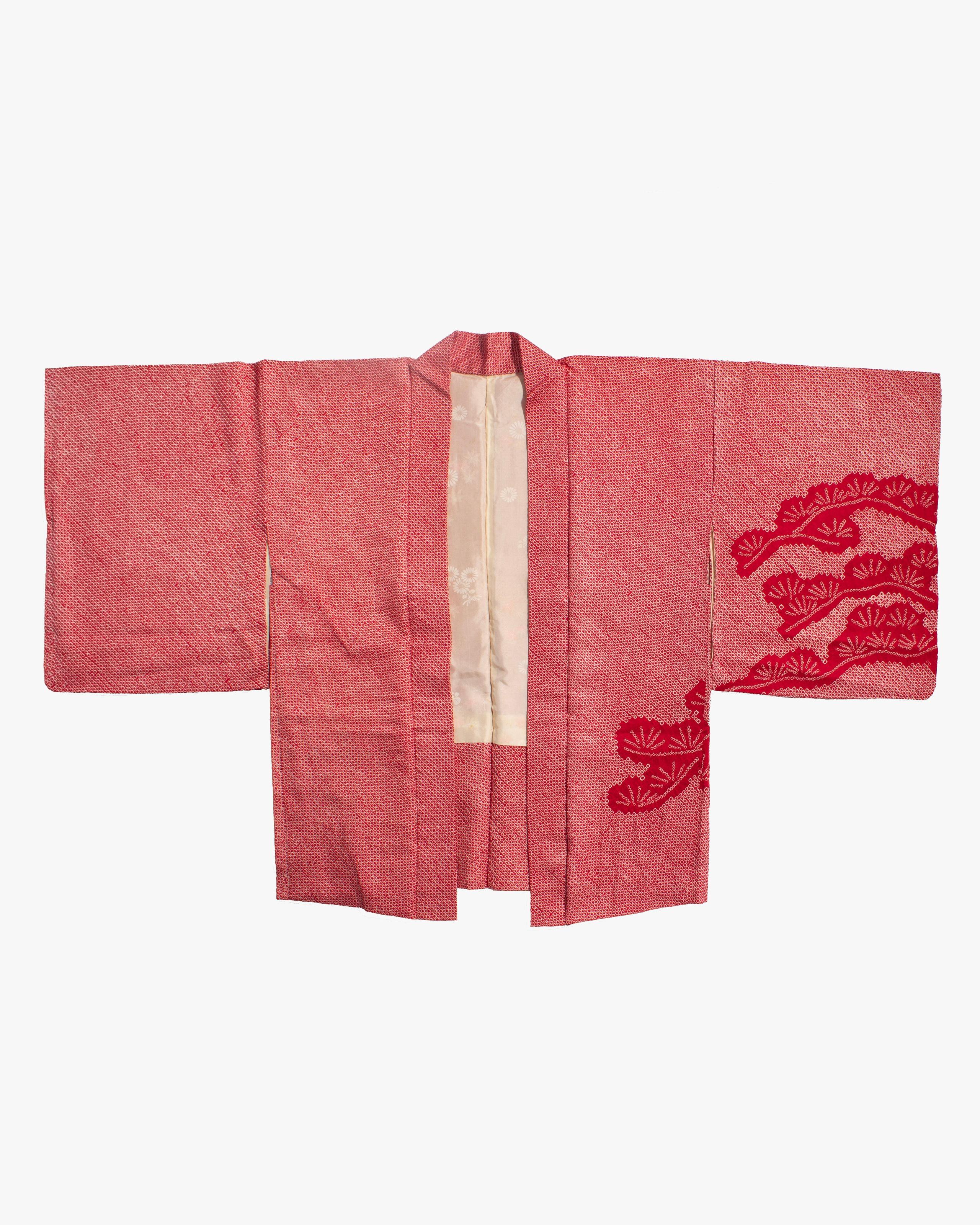 Vintage Haori Jacket, Red with Floral Detail