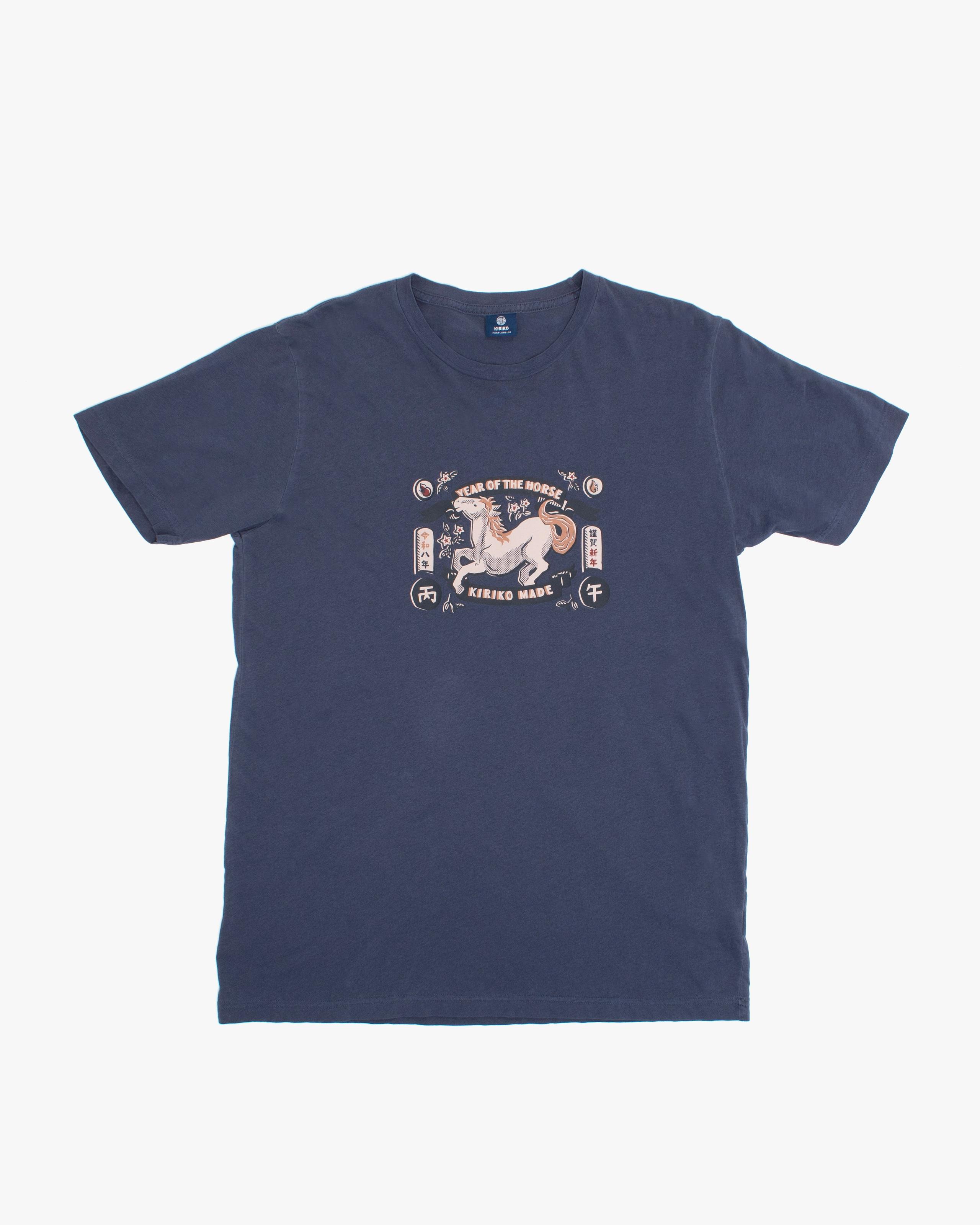 Kiriko Original Tee, 6 oz. Cotton, Navy with Year of the Horse
