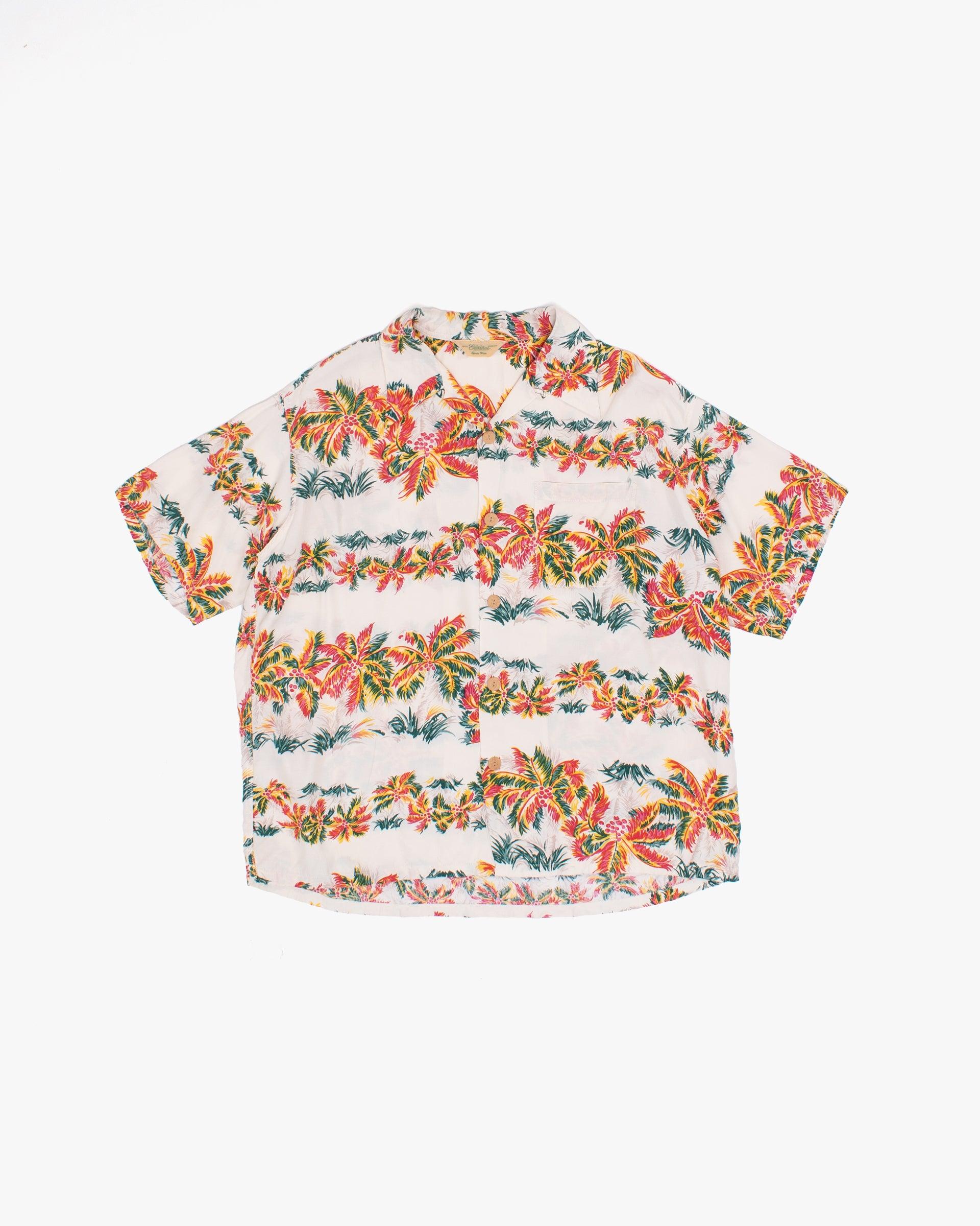 Shirt, Short Sleeve Aloha Shirt, M, Edwin, Multicolor Palm Trees on Cream