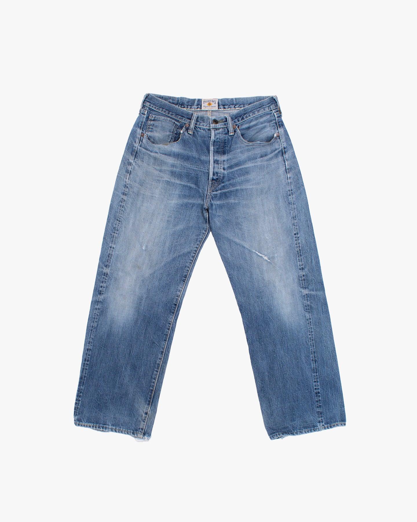 Denim Jeans, 30, Pherrow's, Light Wash Blue with Distressed Details