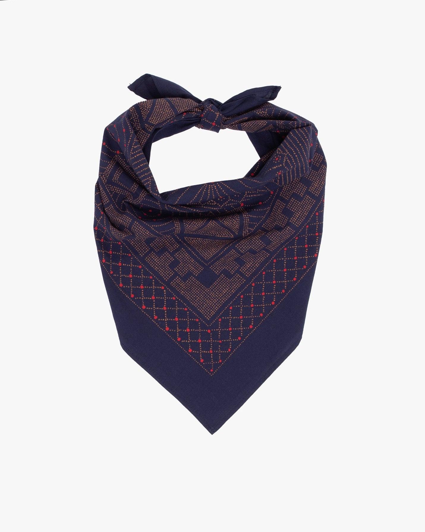 Kiriko Original Screen Printed, Custom-Dyed Bandana, Navy Pendant Circle