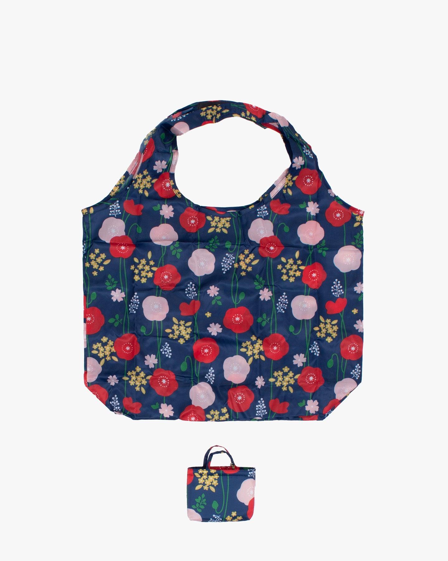 , Shopping Bag, Navy Flowers