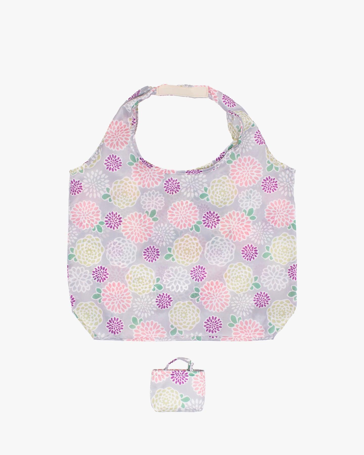 , Shopping Bag, Grey with Colorful Flowers