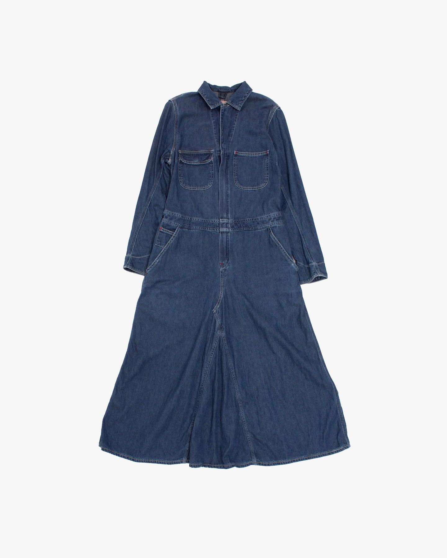 Dress Coveralls, S, Kapital, Medium Wash Denim with Red Accents