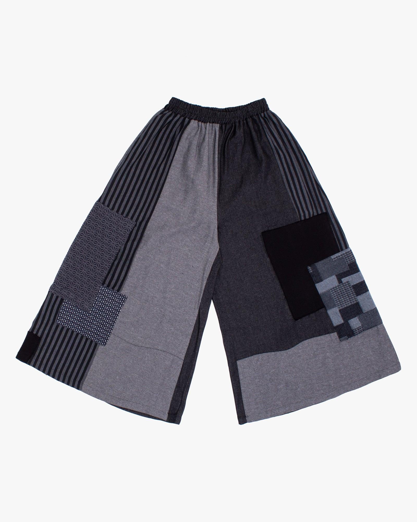 Kiriko Custom Wide Leg Pants, Black and Charcoal Patched, Ver 3