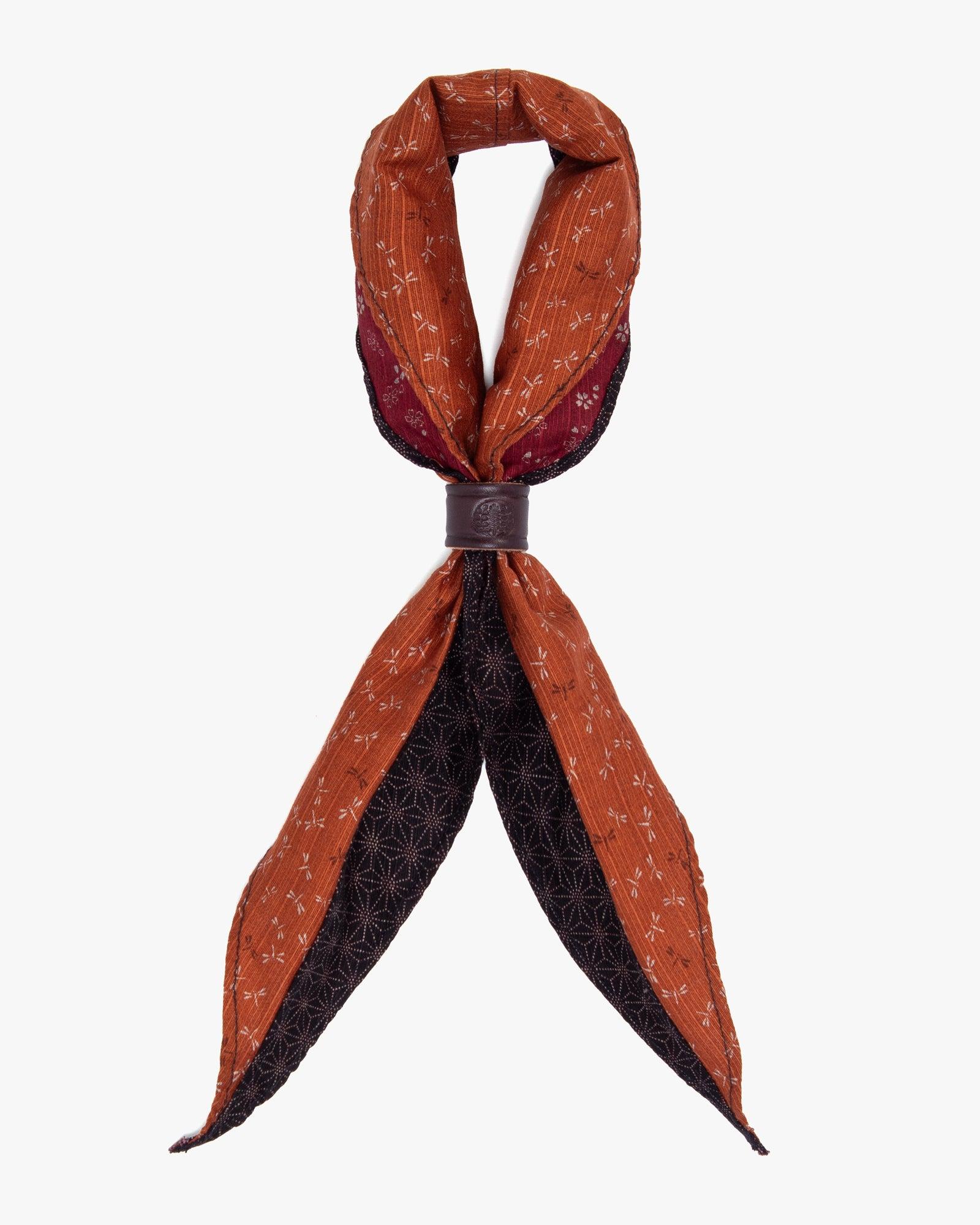 Kiriko Original Split Neckerchief, Black Dotted Asanoha and Orange Tonbo