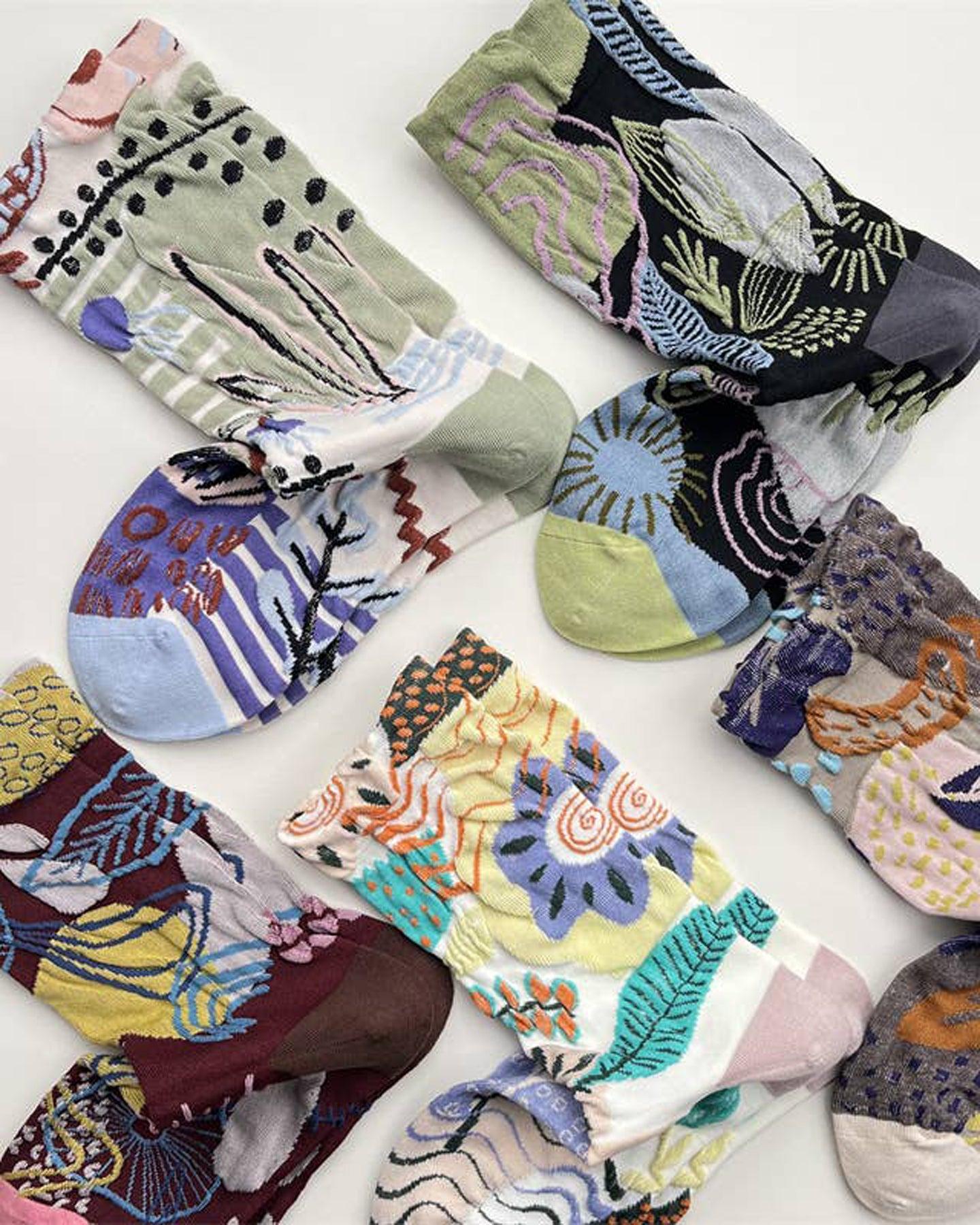 , Crew Socks, Embossed Abstract Botanical