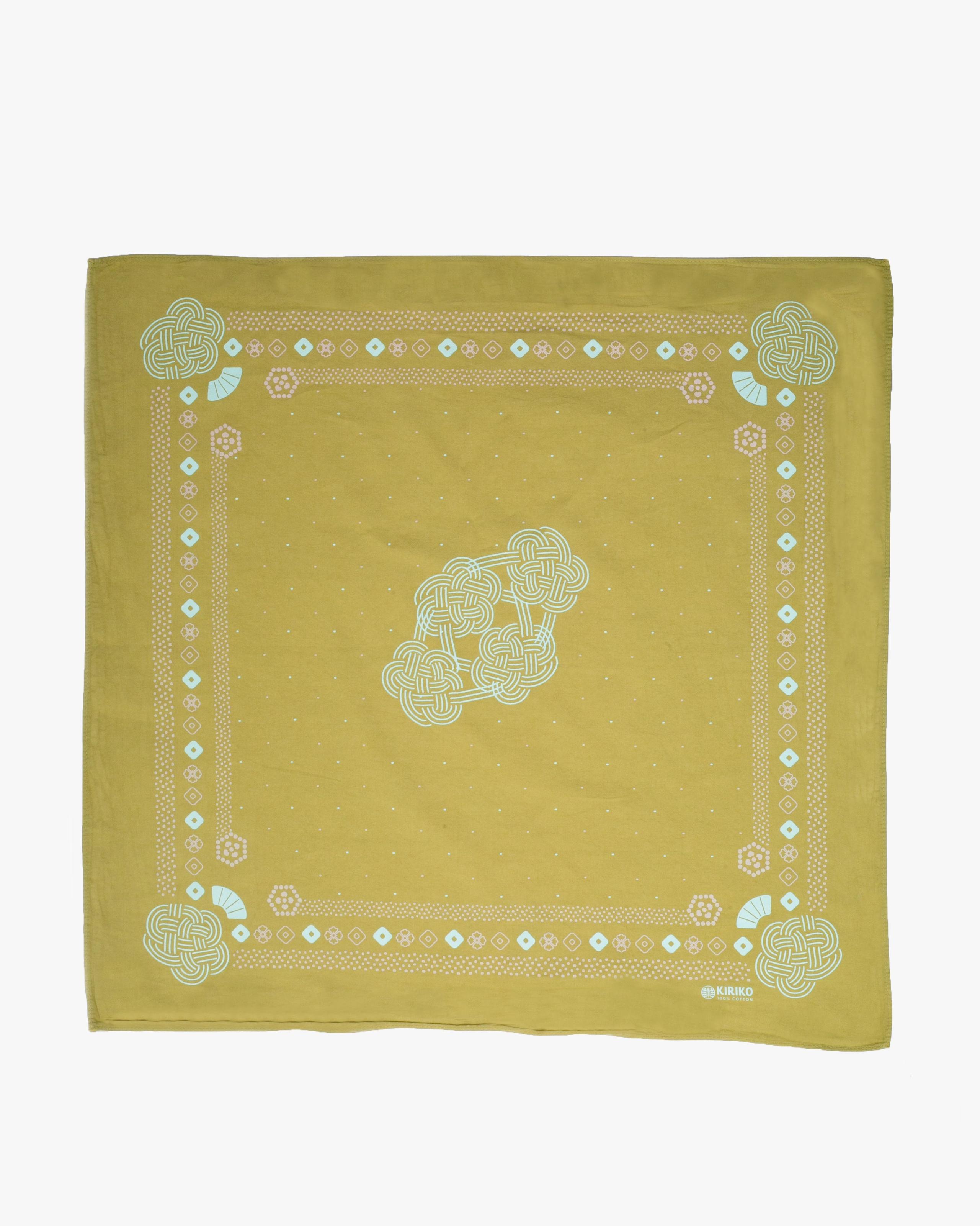 Kiriko Original Screen Printed, Custom-Dyed Bandana, Mizuhiki - Green