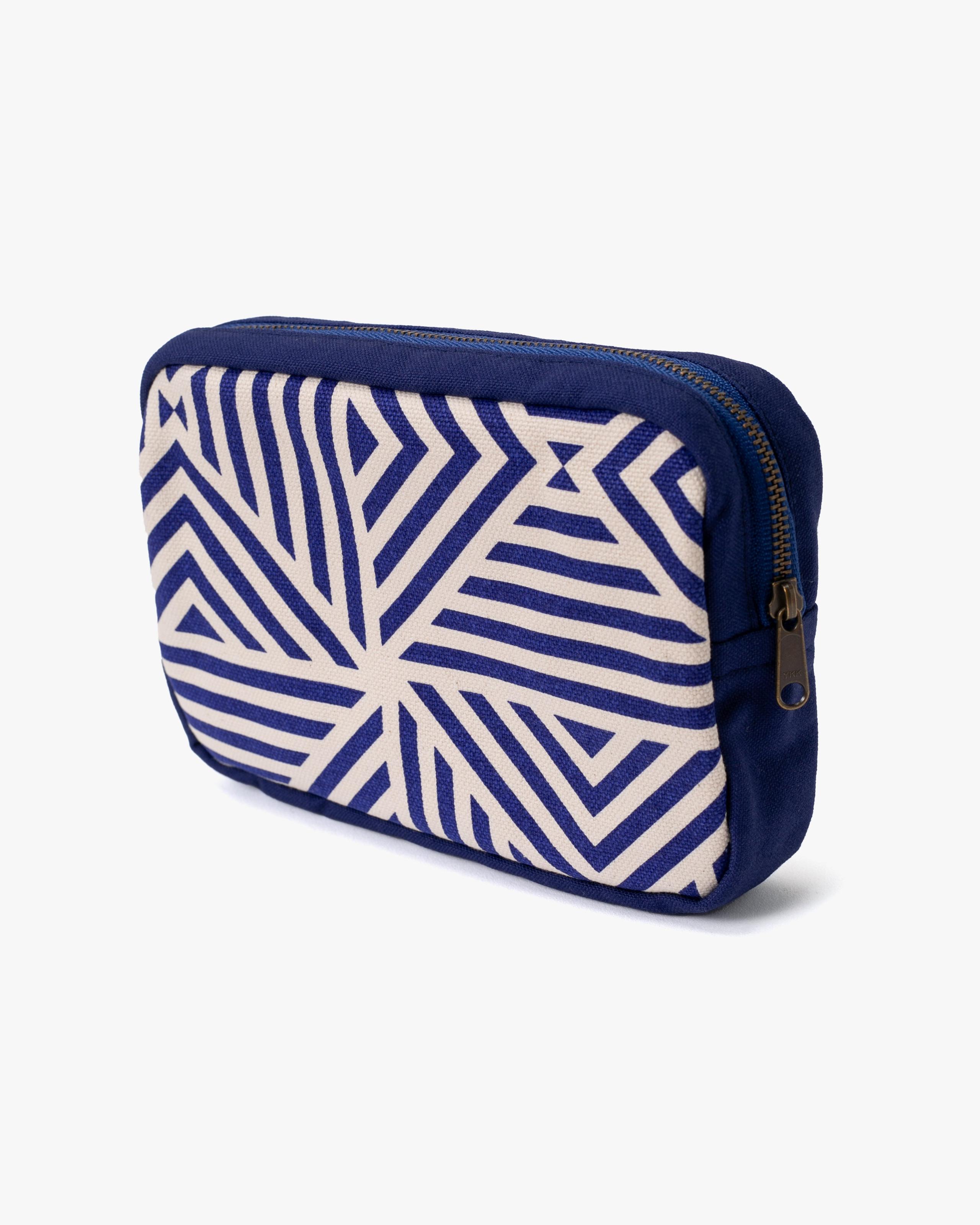 Bag, Pouch, Blue Geometric
