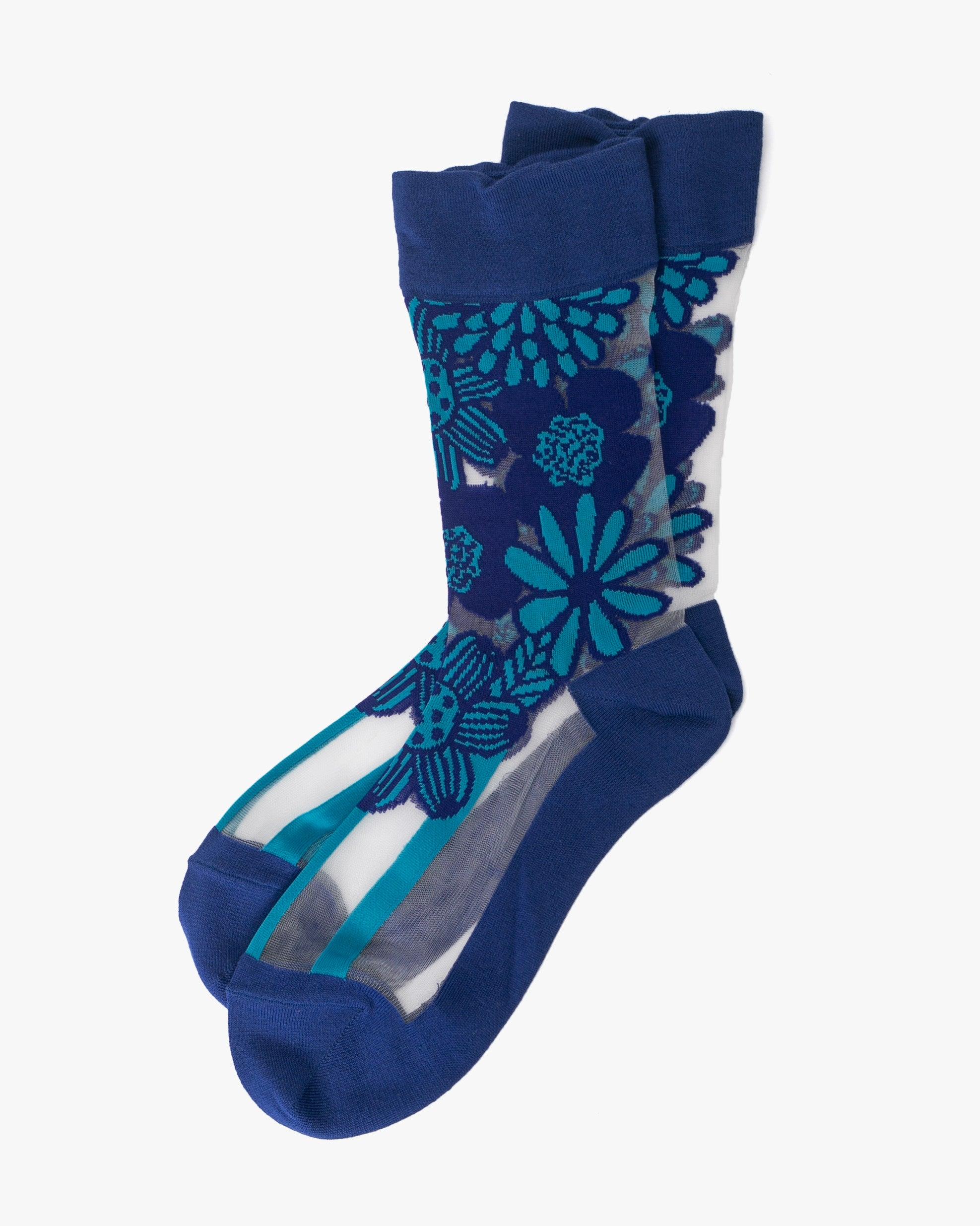 Crew Socks, Andeotte Collection, Blue Flower