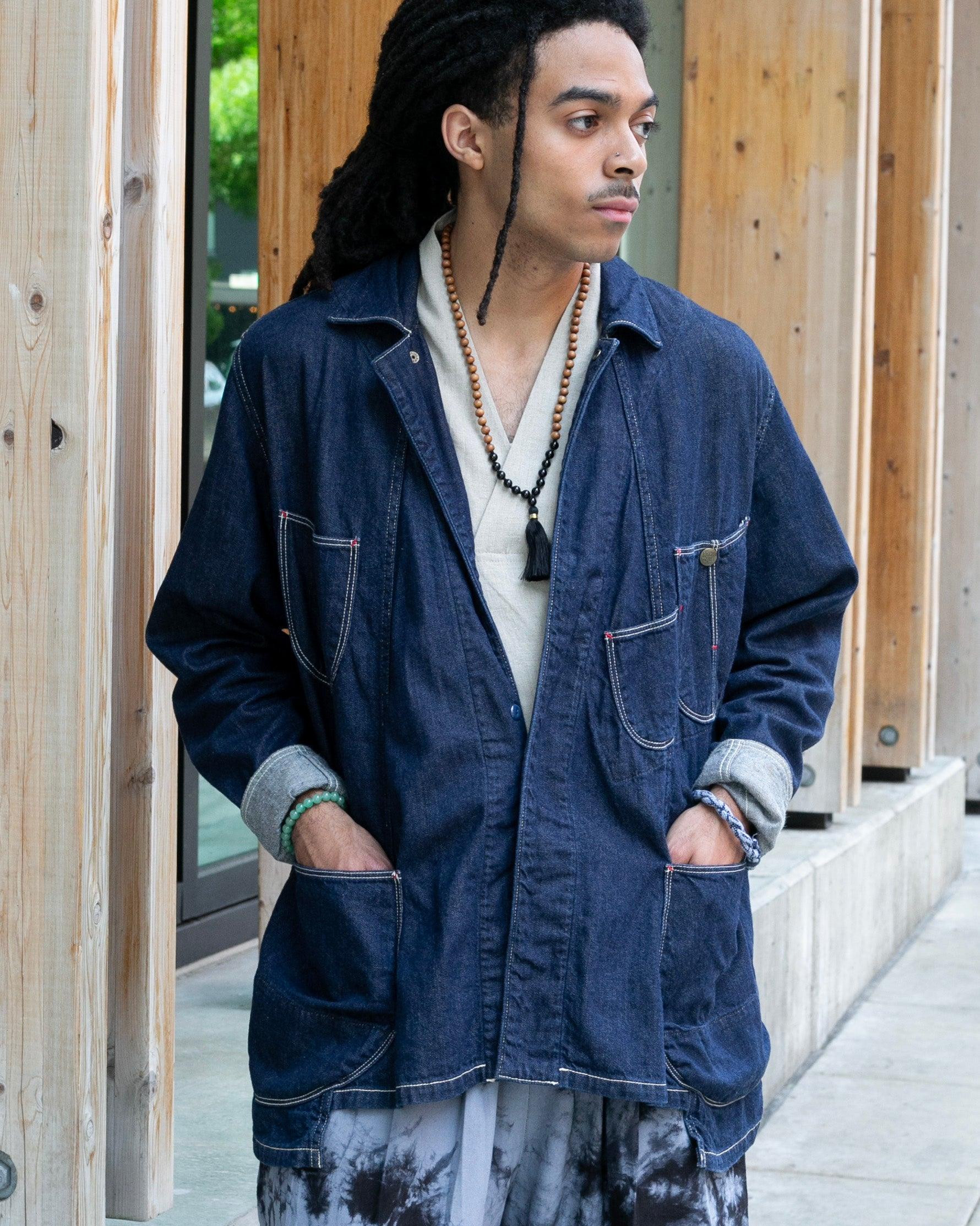 Denim Jacket, XL, Kapital, Dark Wash with Angled Pockets