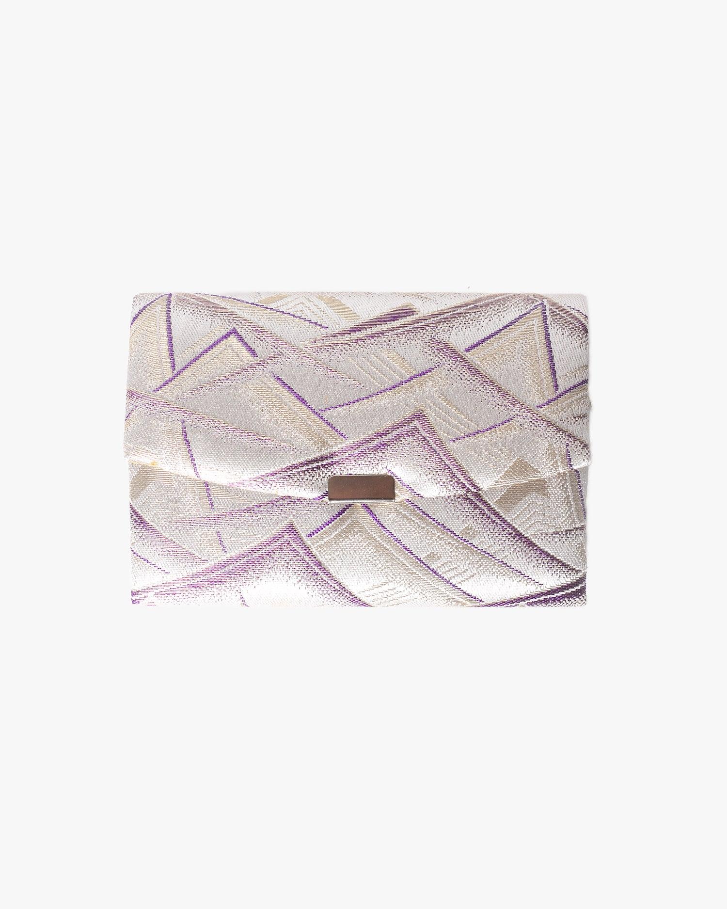 Vintage Purse, Clutch, Cream with Gold and Purple Mountains