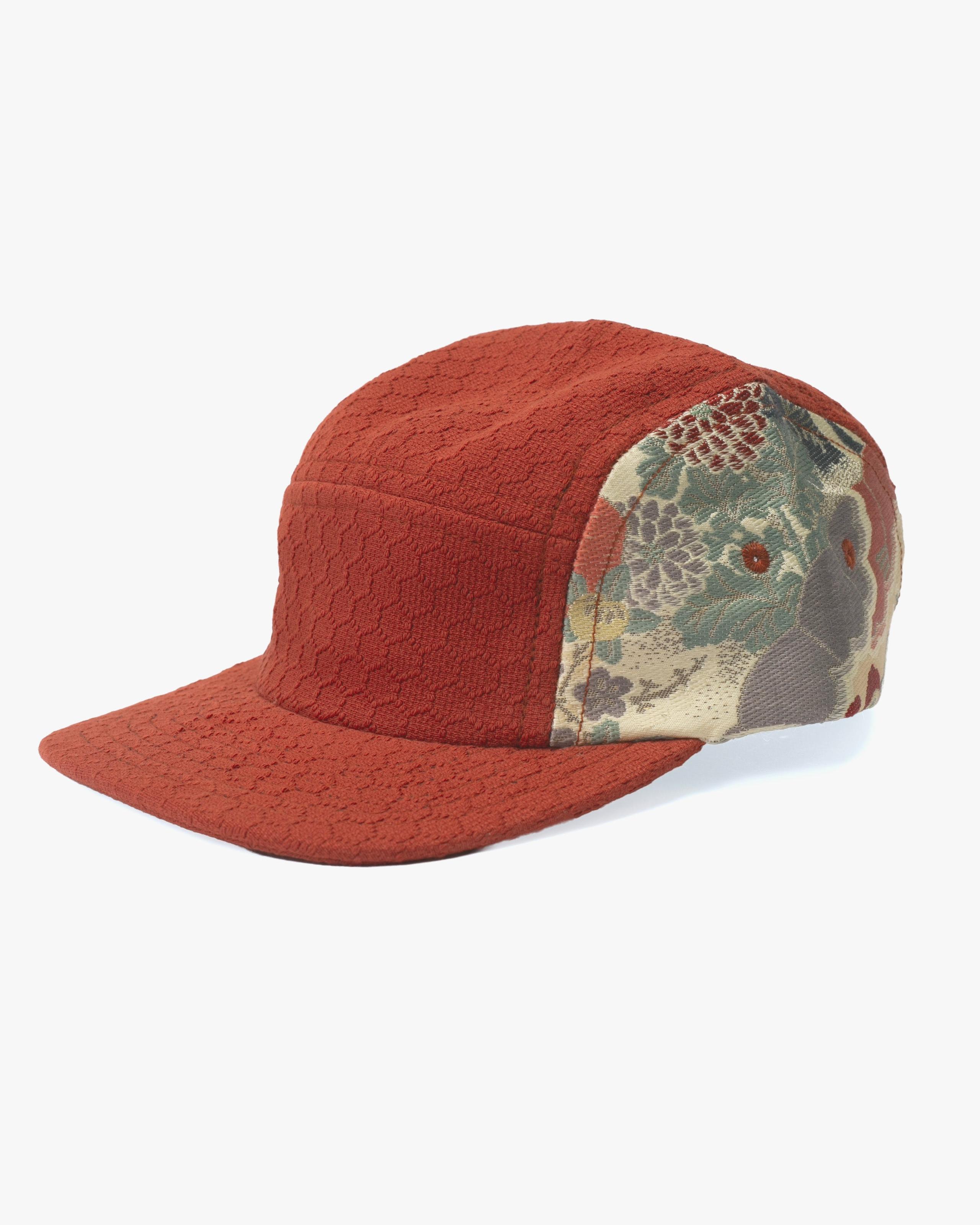 Kiriko Original Cap, 5-Panel, Kikkou Sashi-Ori & Maru-Obi, Rust with Chrysanthemum