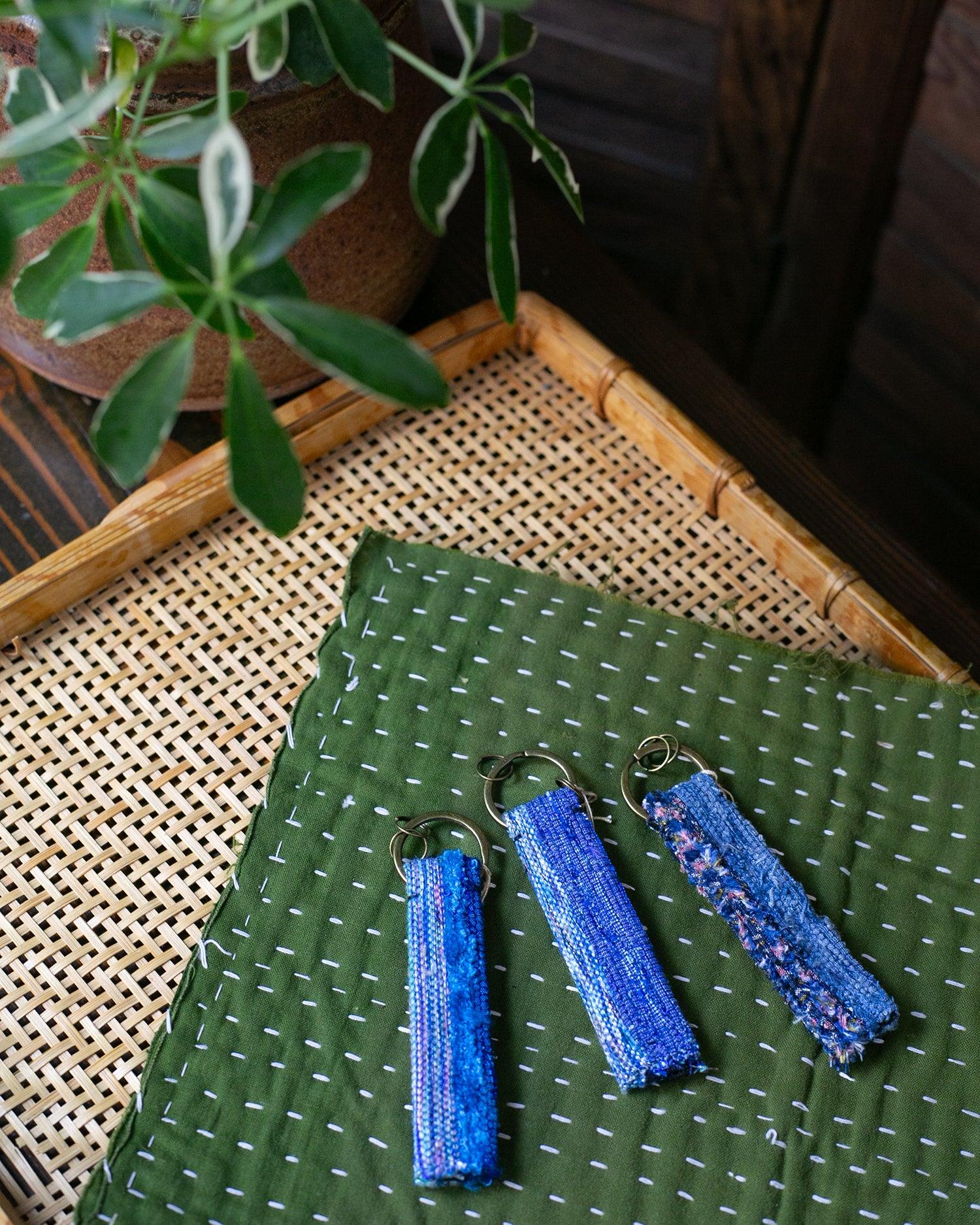 Sakiori Keychain, Nitta Textile Arts Inc., Hand Woven, Blue