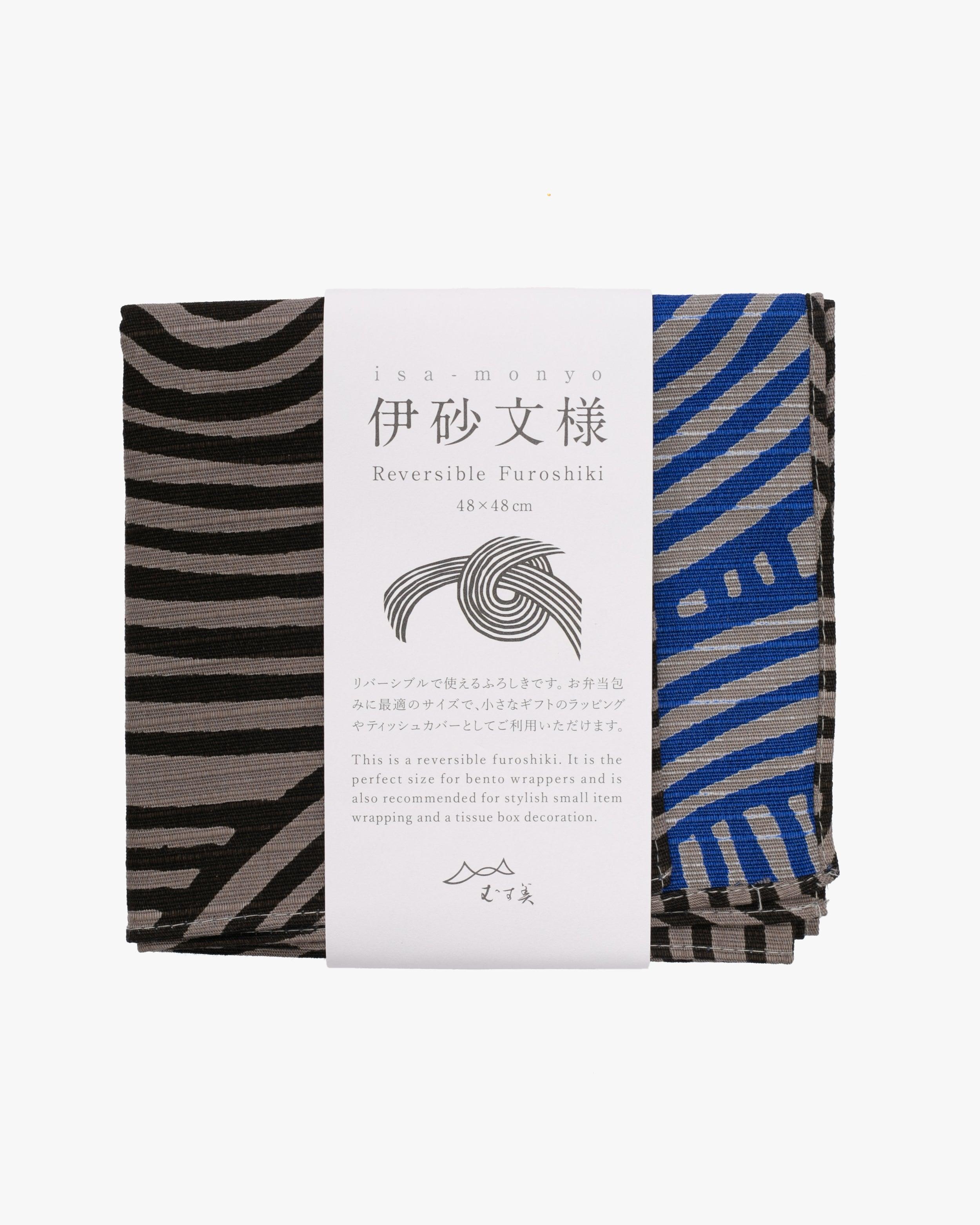 Modern Furoshiki, Musubi, Reversible, Isa Monyo, Knot, Blue and Gray, 19 x 19