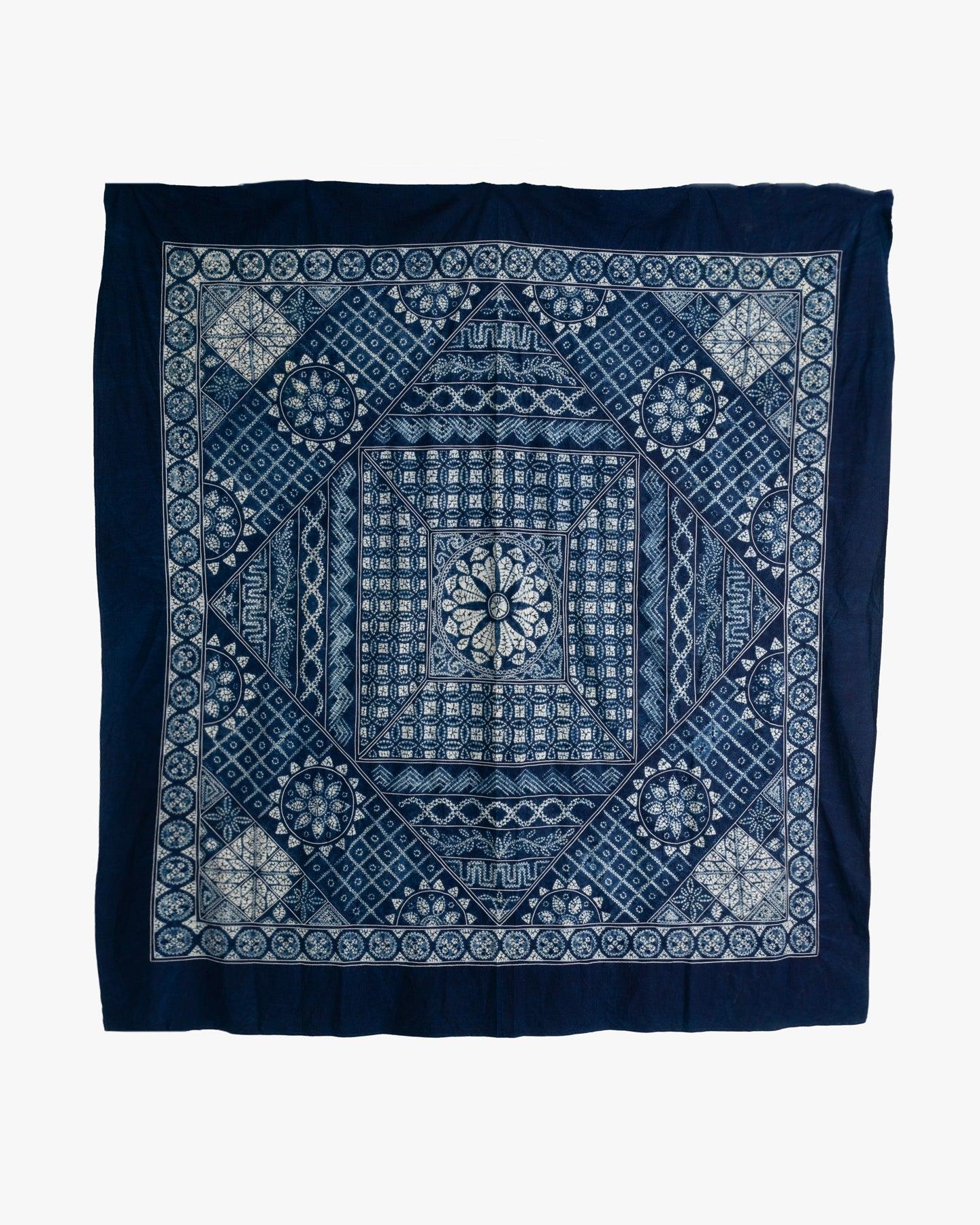 Vintage Furoshiki, Indigo Shibori and Sashiko, XL