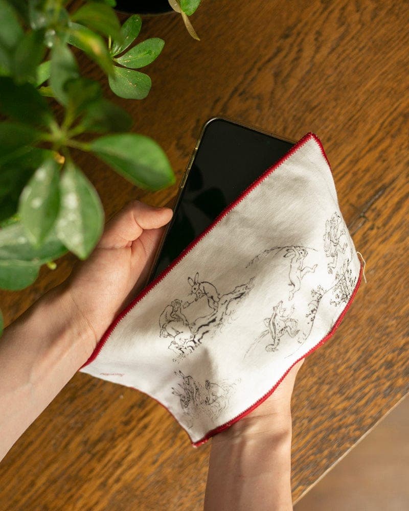 Japanese Handkerchief, Microfiber Reversible Rectangle, Choju-giga White