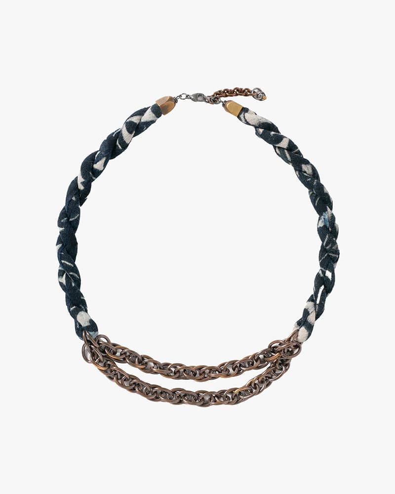 x Kiriko Collar Necklace, Boro, Indigo Katazome Kiku