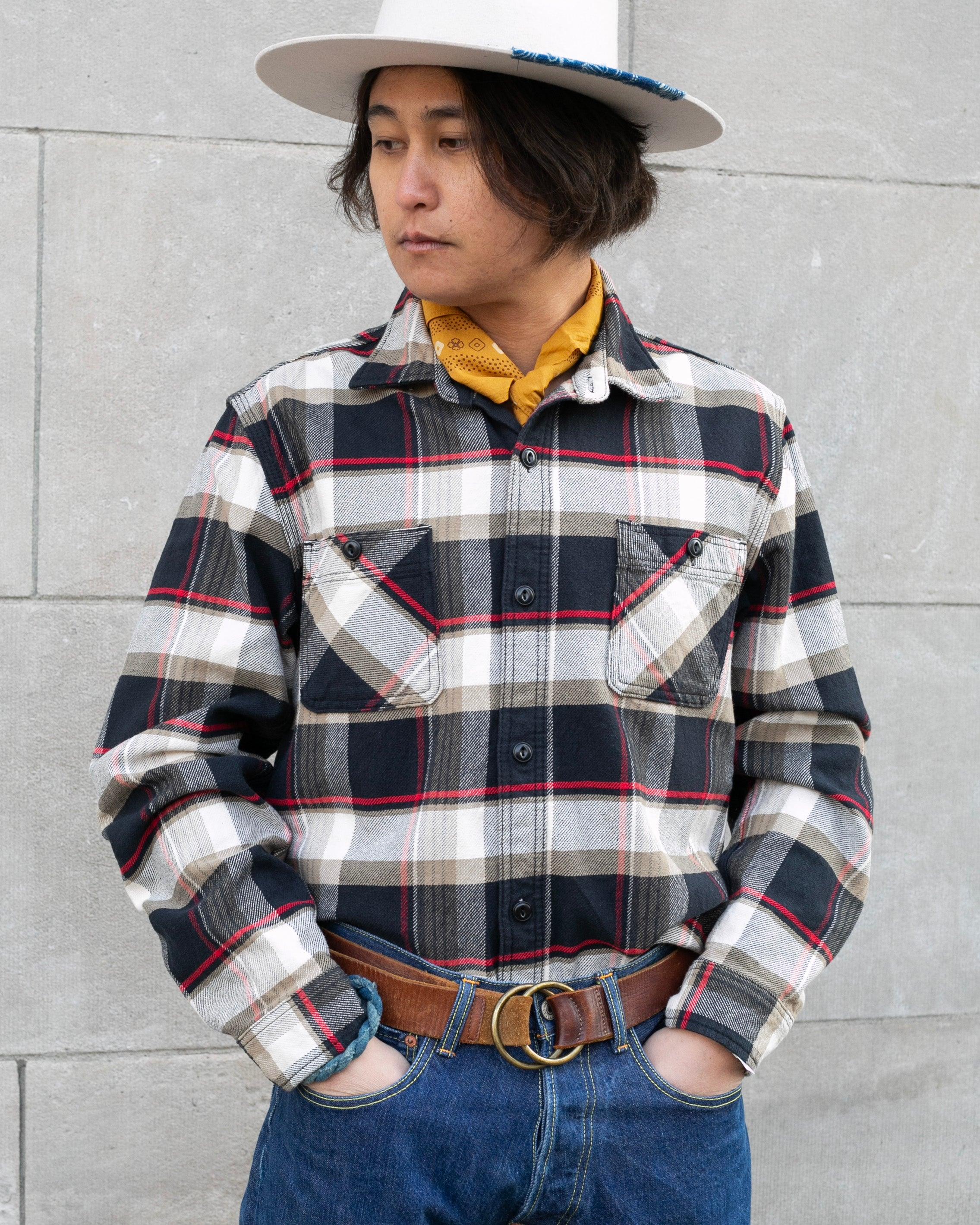 Button Up Shirt, XXL, Houston & Inc., Black Check Flannel