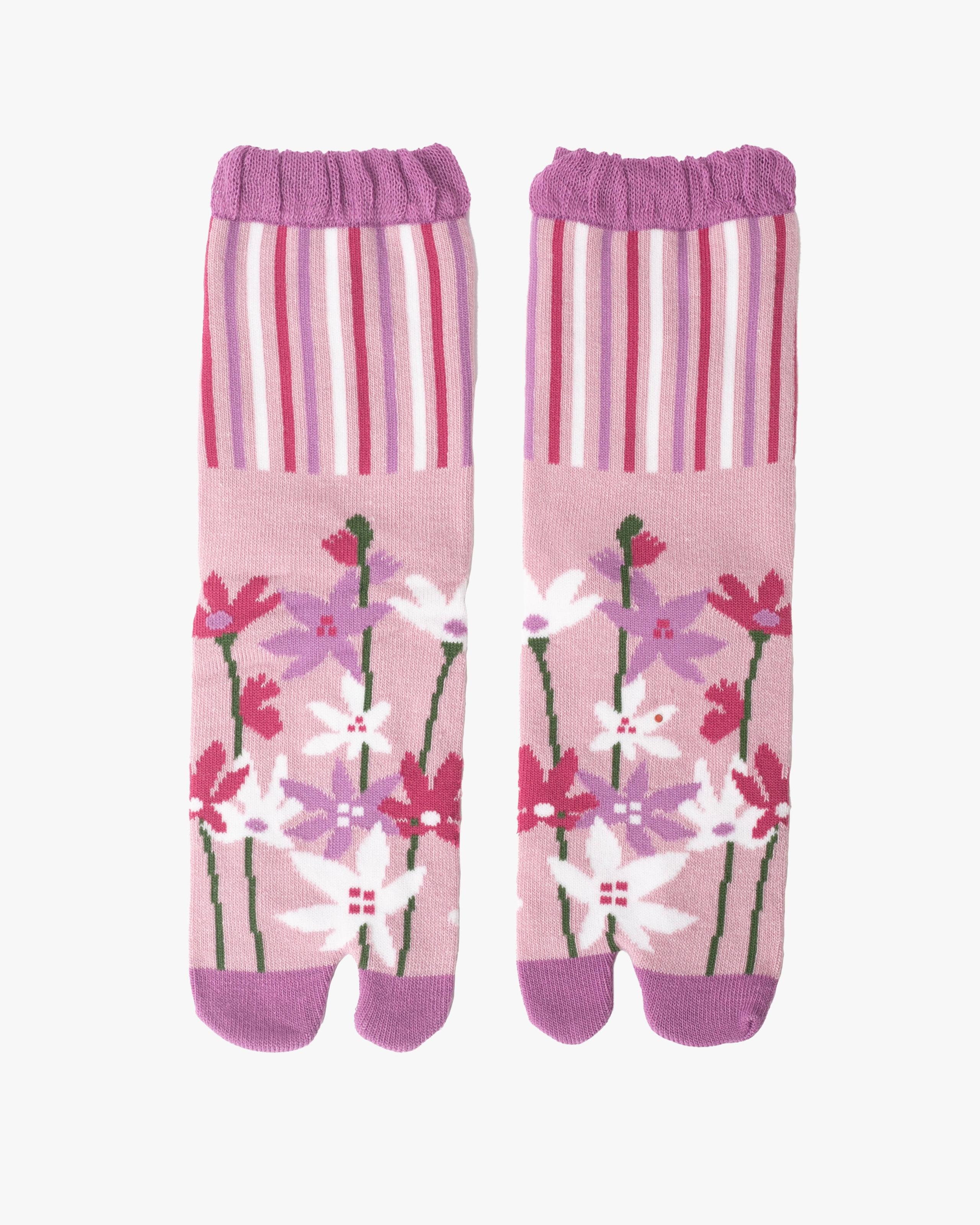 , Tabi Socks, Crew, Pink and Fuchsia, Stripes and Florals- S/M