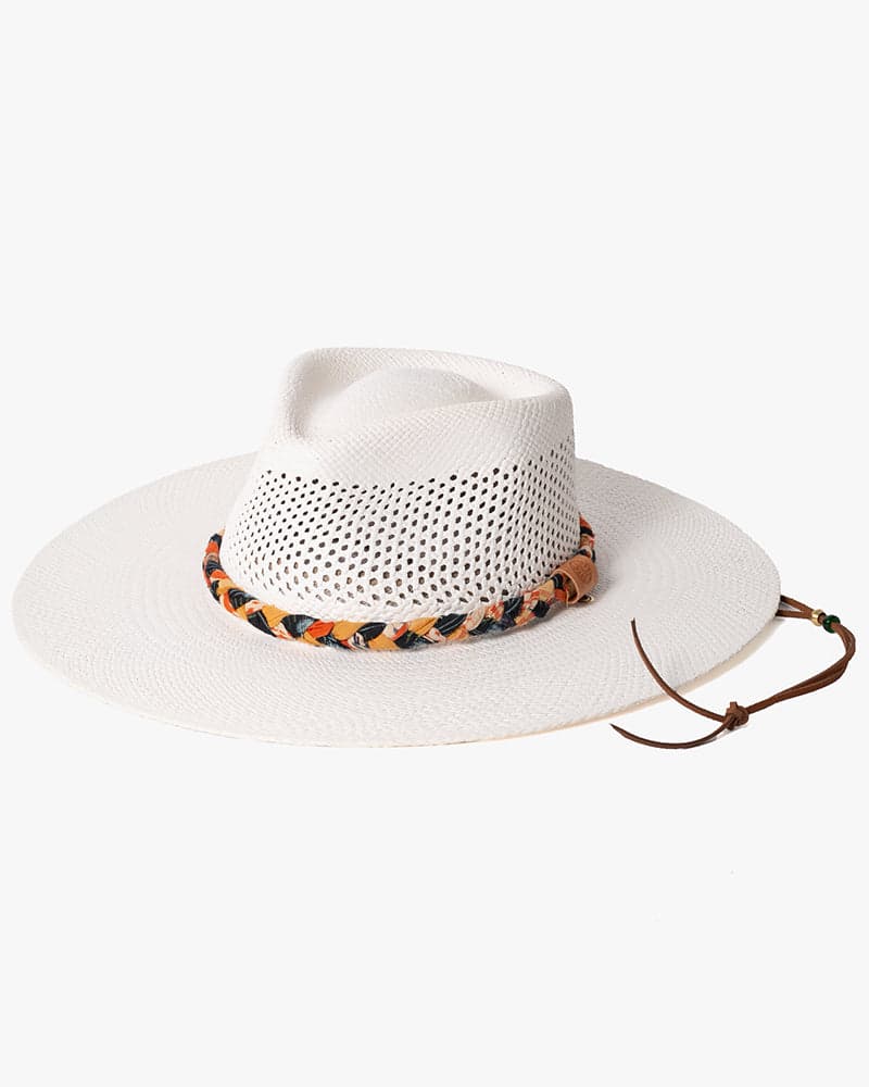 Kiriko Custom Panama Hat, Straw, Braided Indigo Katazome, Shades of Orange Plaid