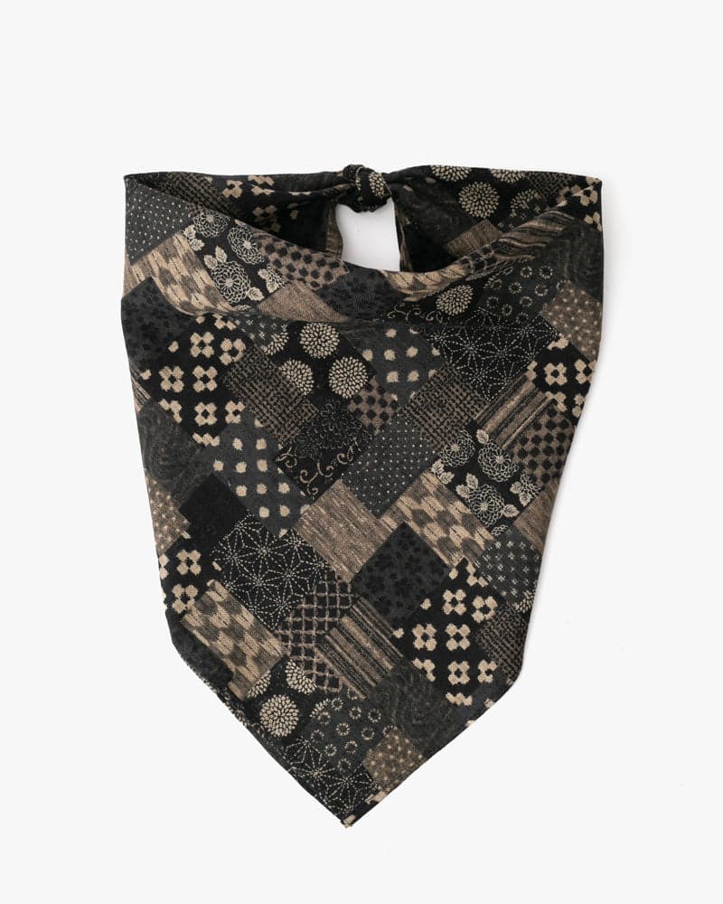 Kiriko Original Bandana, Classic, Small Charcoal Patchwork Style