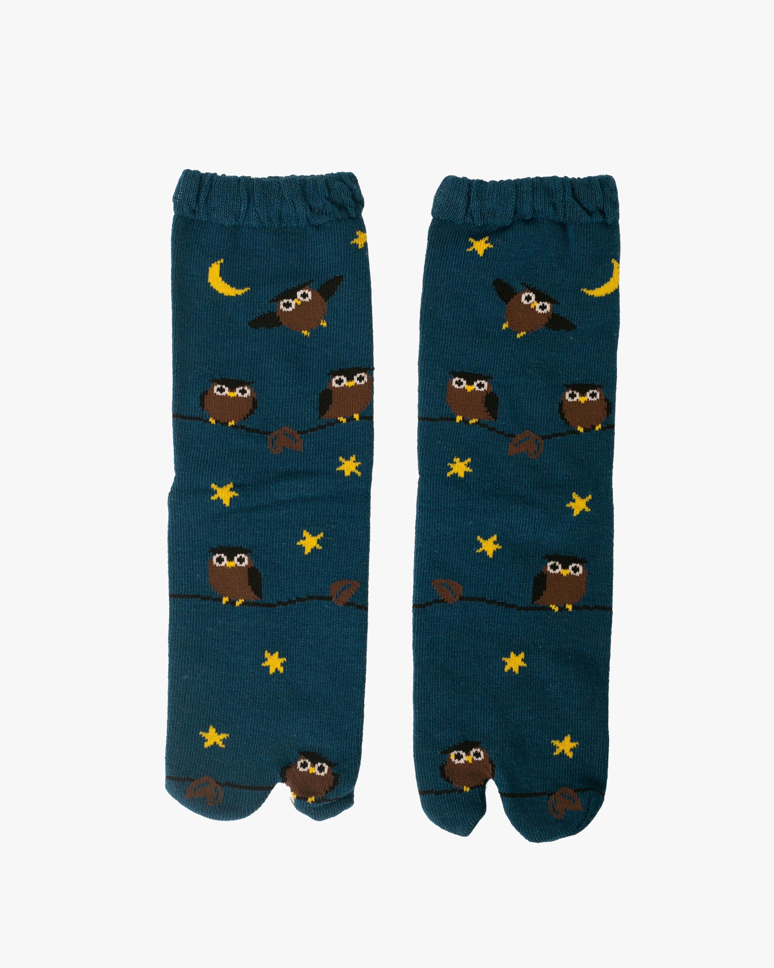 , Tabi Socks, Crew, Navy Owl and Stars- S/M