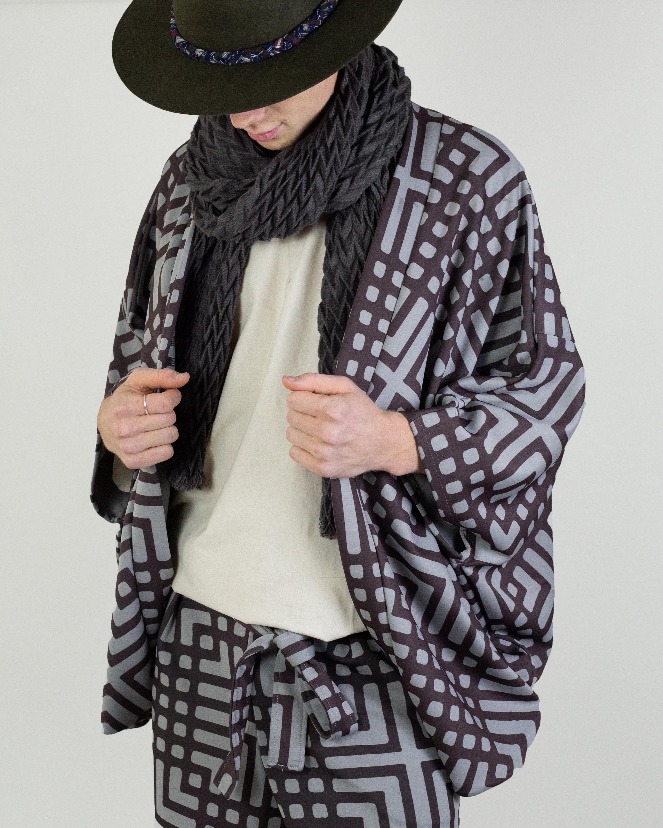 , Haori, Grey with Brown Koushi Pattern