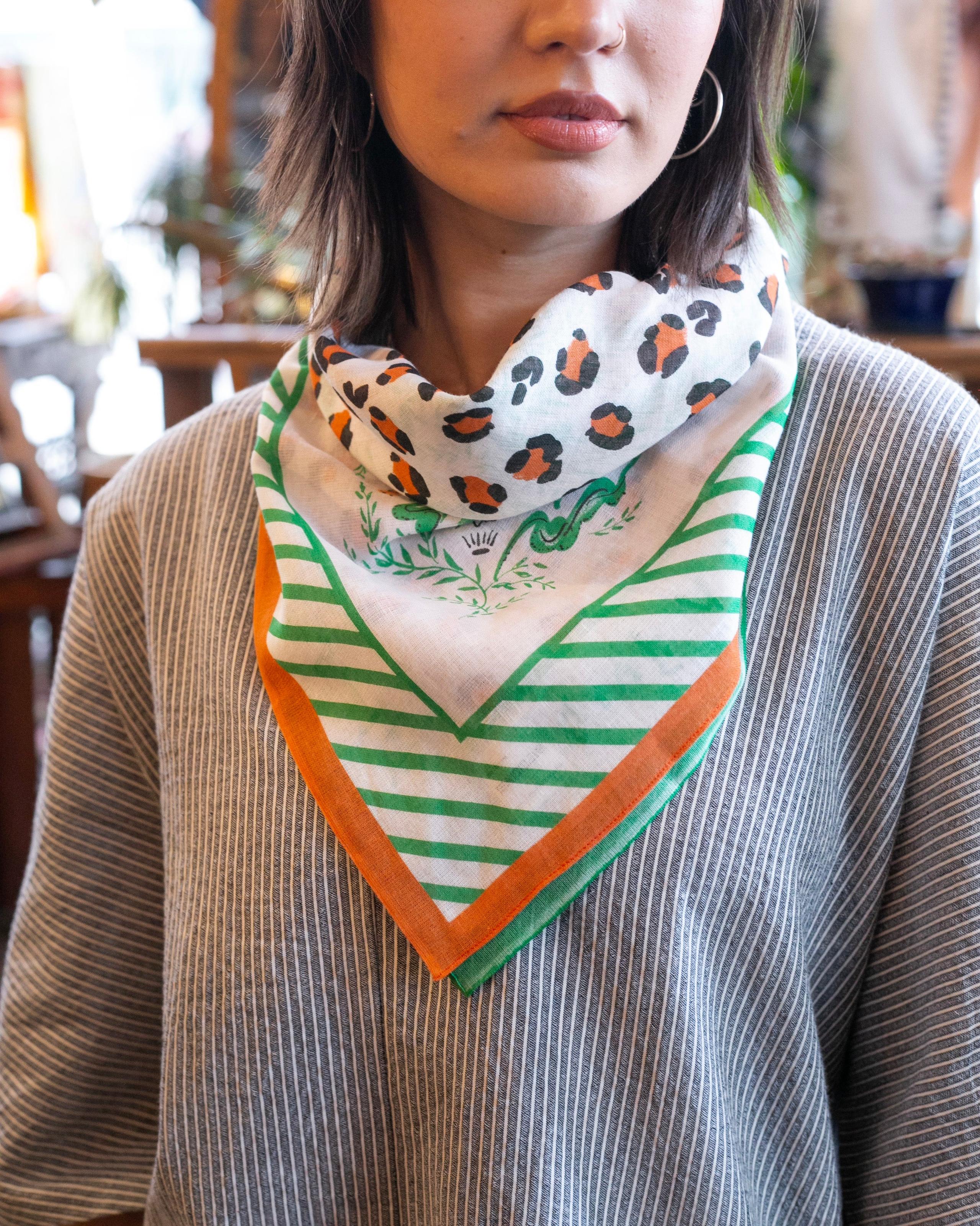 , Scarf, Maison Blanche Collection, Leopard With Green and Orange