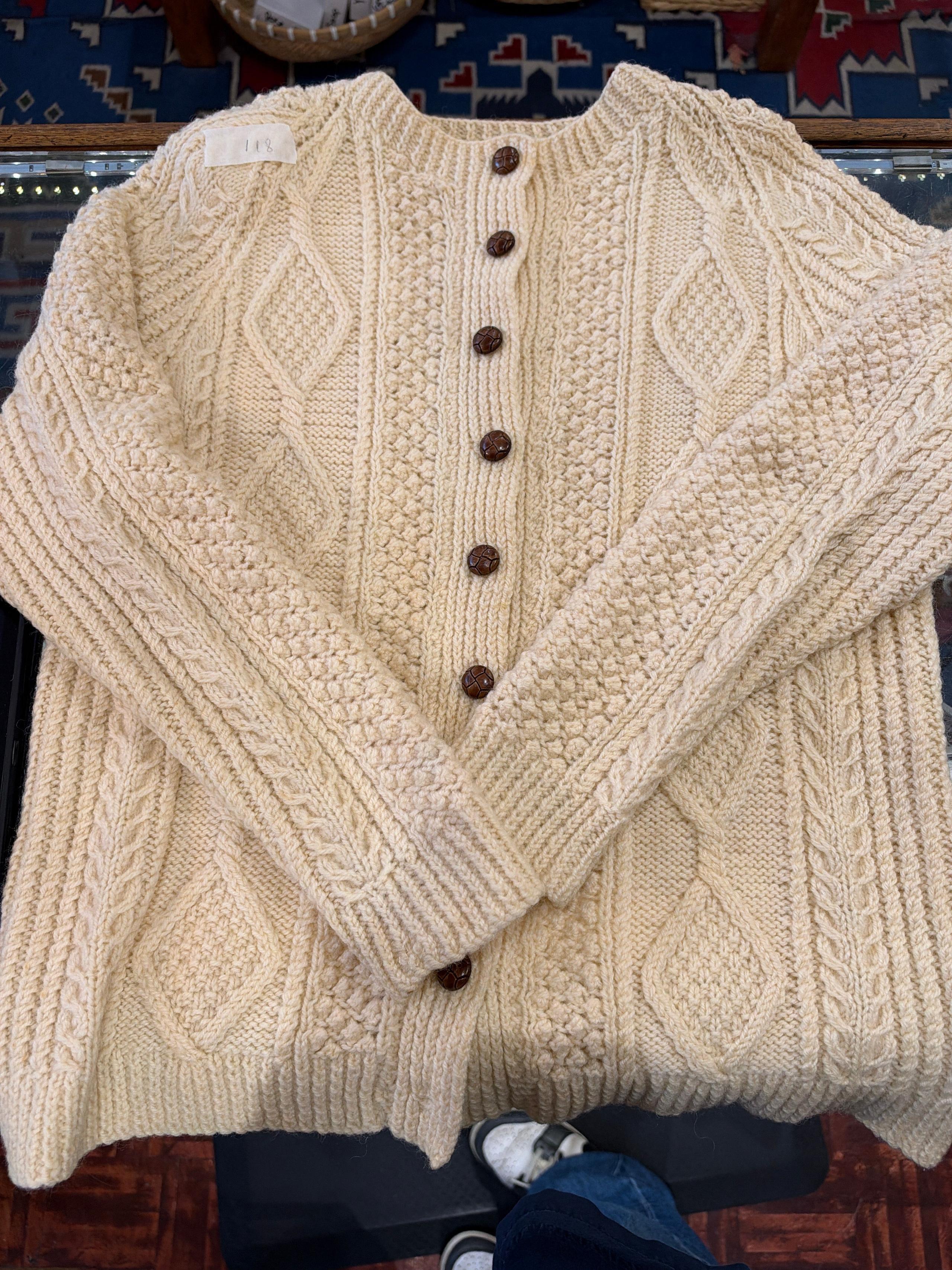 U.S. Vintage Sweater, Cream, Cardigan with Brown Buttons