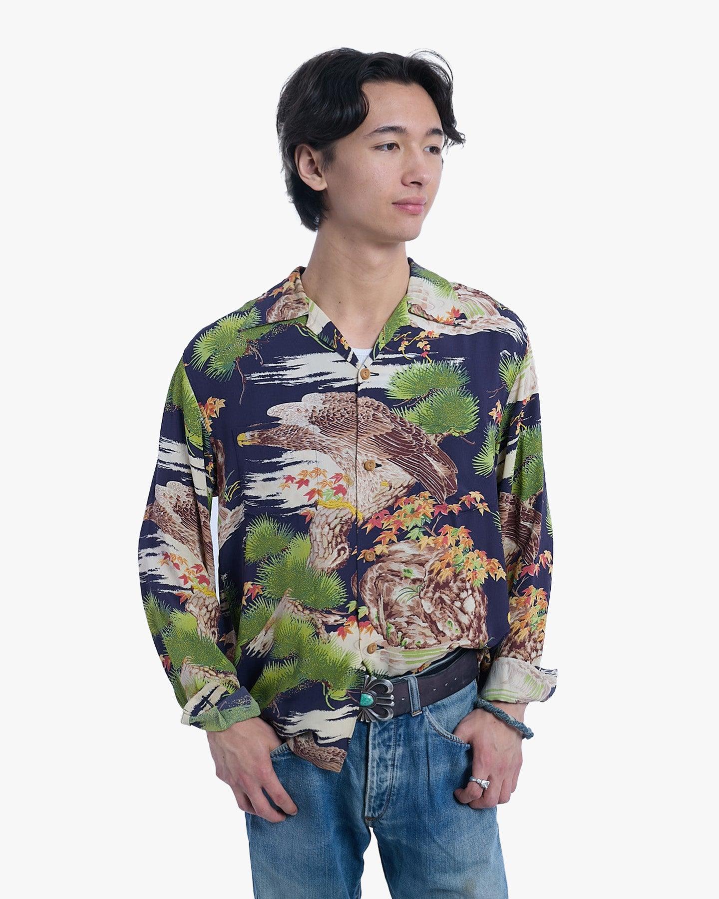 Long-Sleeve Shirt, L, Toyo Enterprises, Eagle with Branches and Autumn Leaves