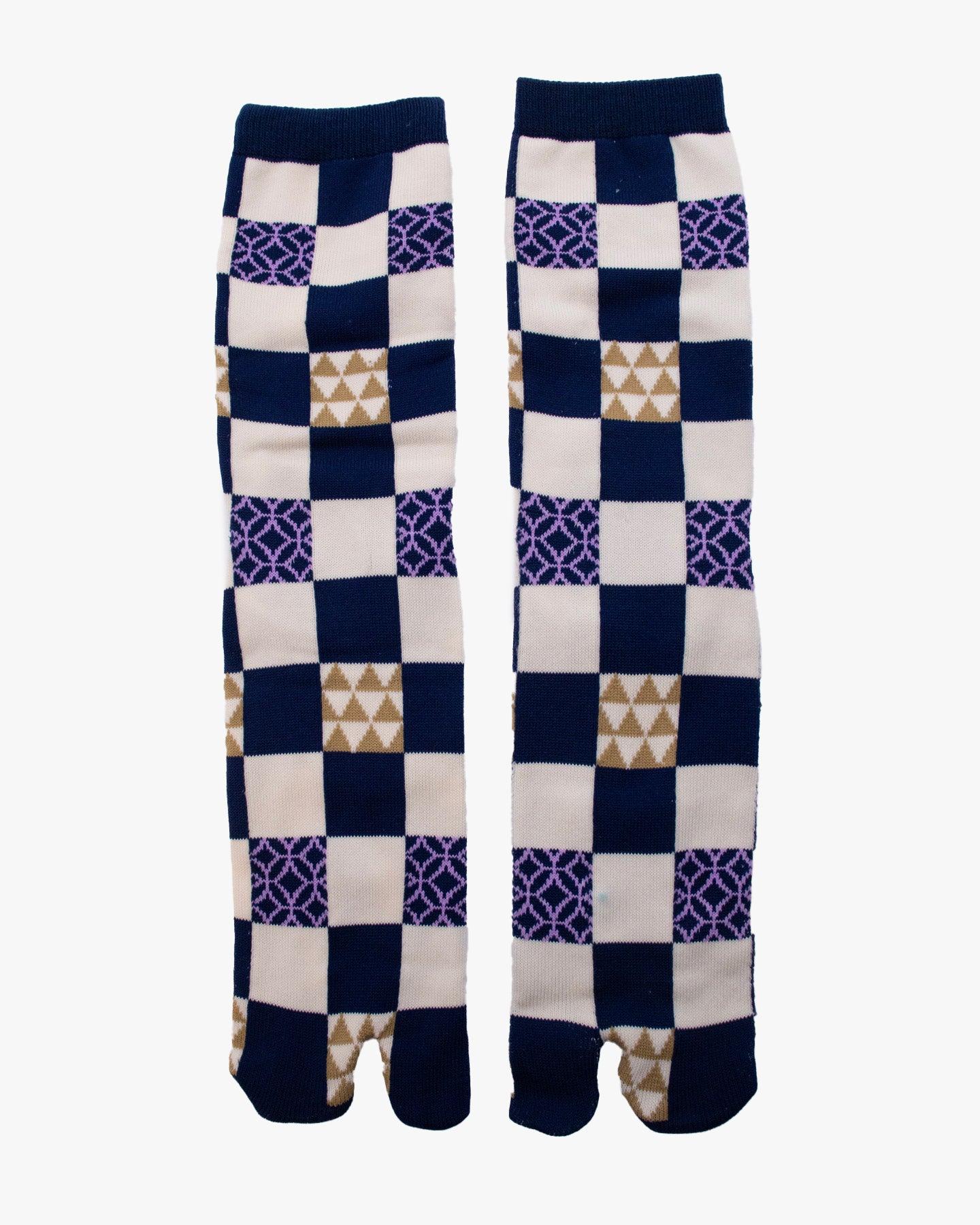 , Tabi Socks, White and Blue Checker (M/L)