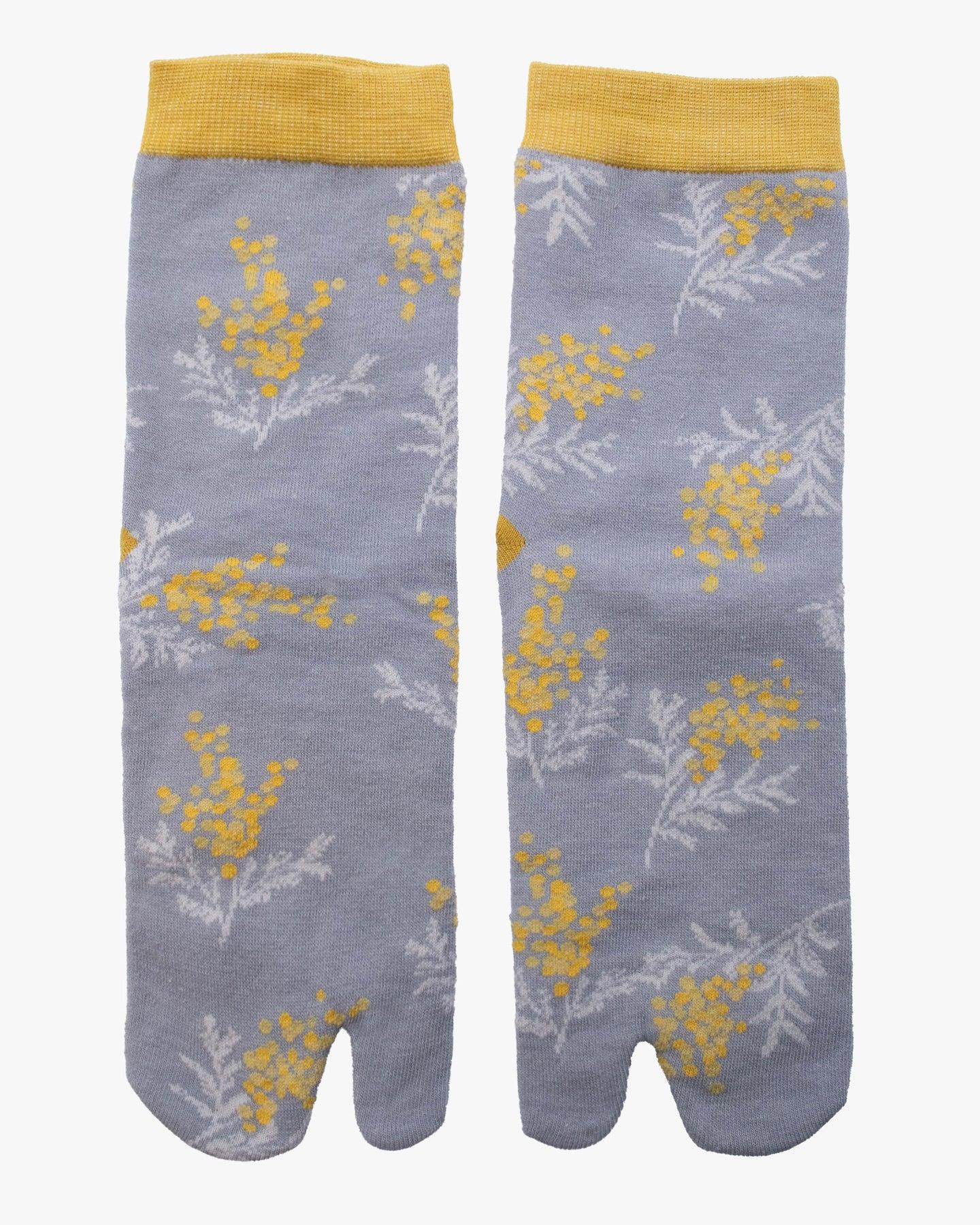 , Tabi Socks, Crew, Gray with Yellow and White Flowers (S/M)