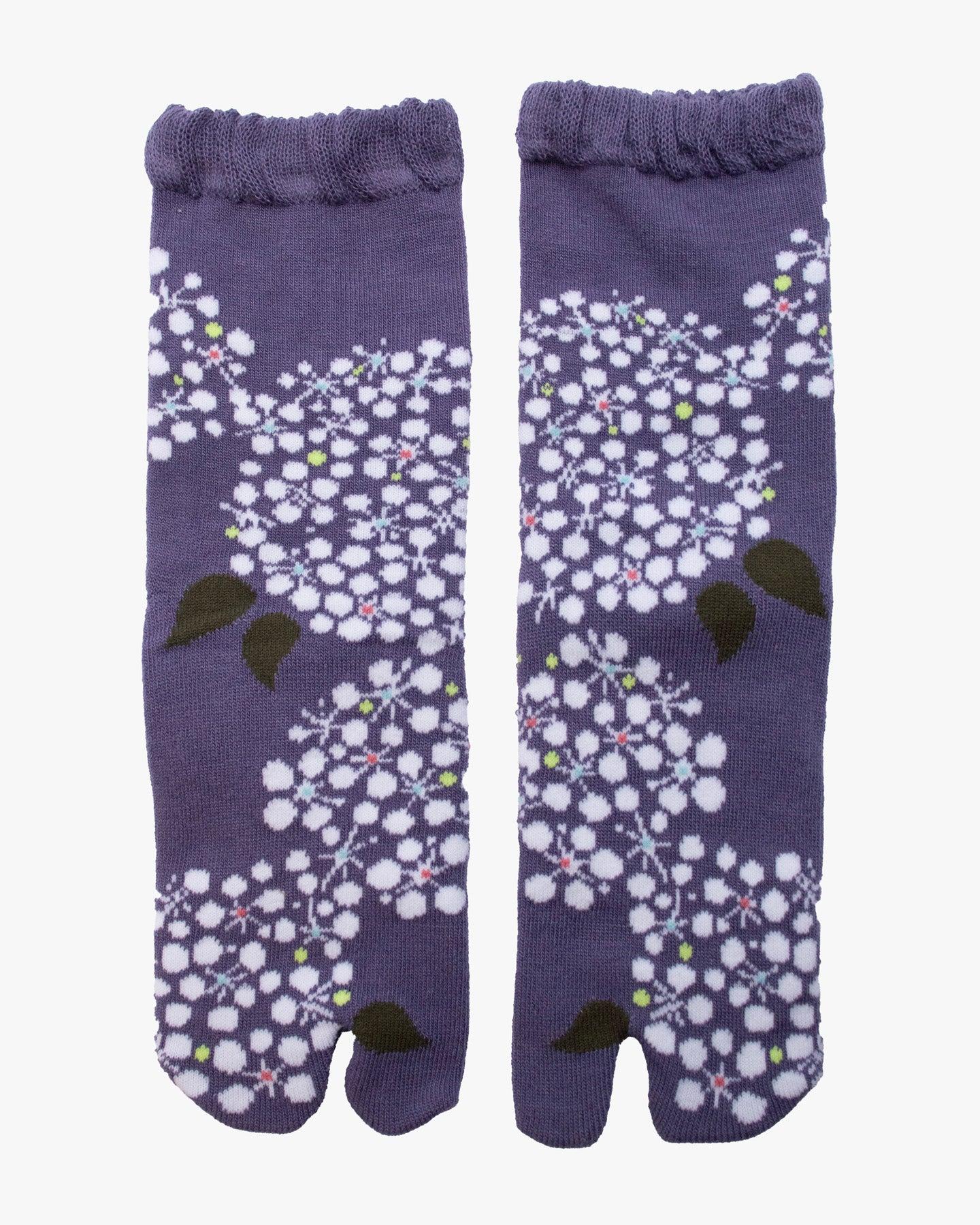 , Tabi Socks, Crew, Purple with White Flowers(S/M)