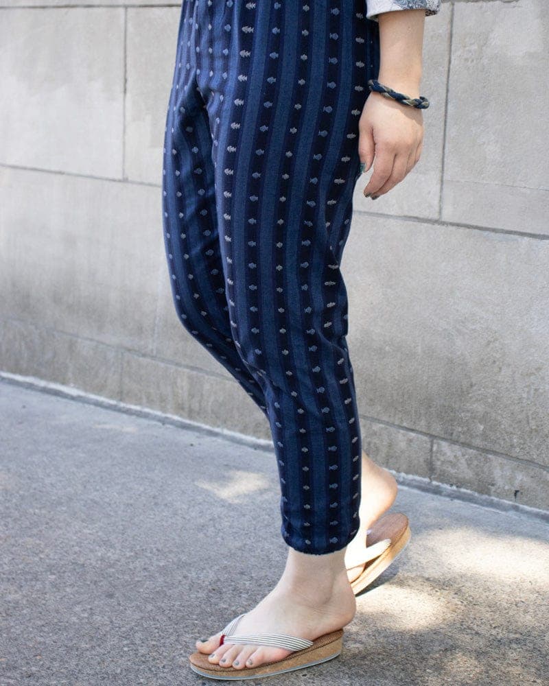 Monpe Pants, Women's, Shades of Blue with Fish and Wide Shima