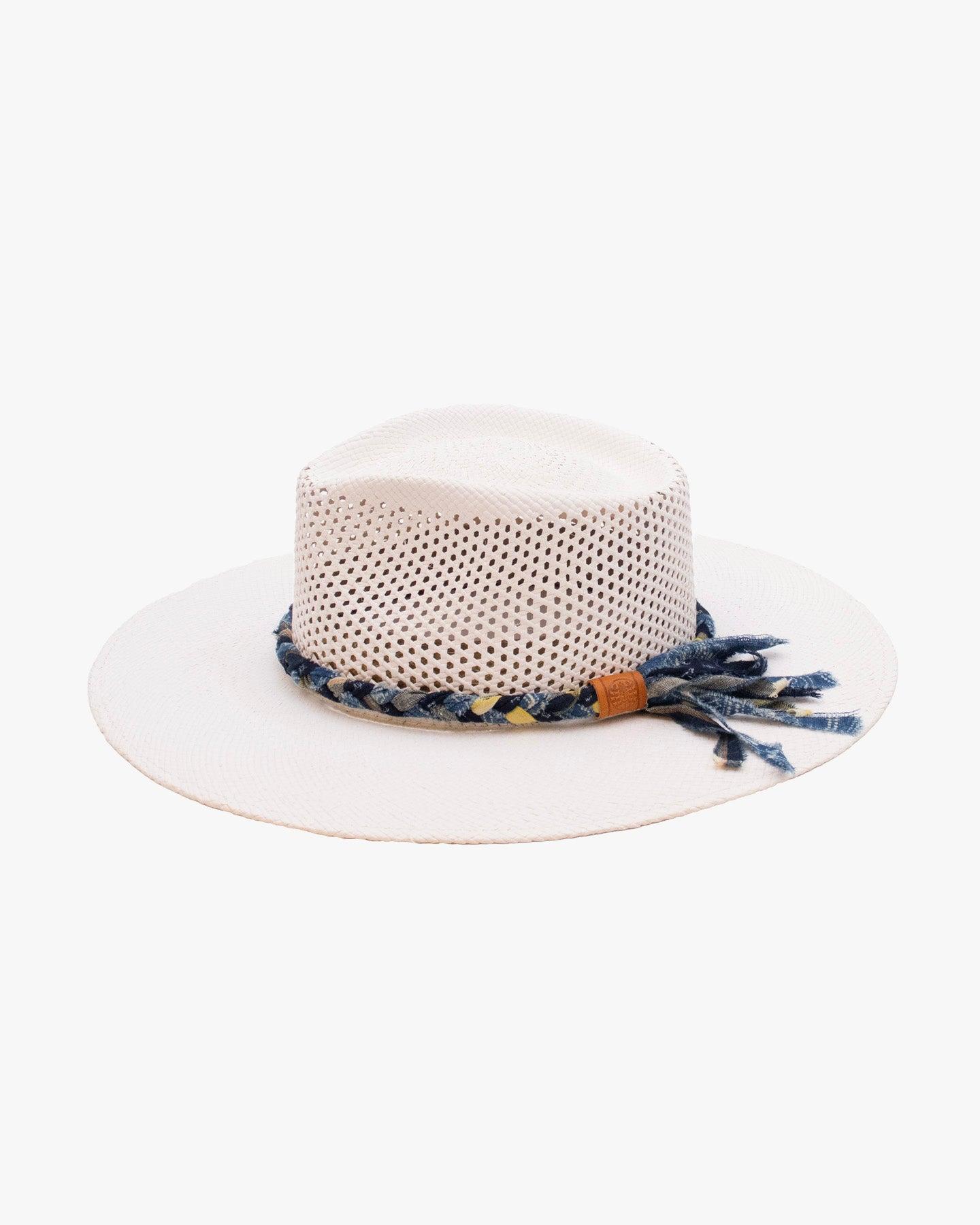 Kiriko Custom Panama Hat, Straw, Braided Katazome, Indigo and Yellow