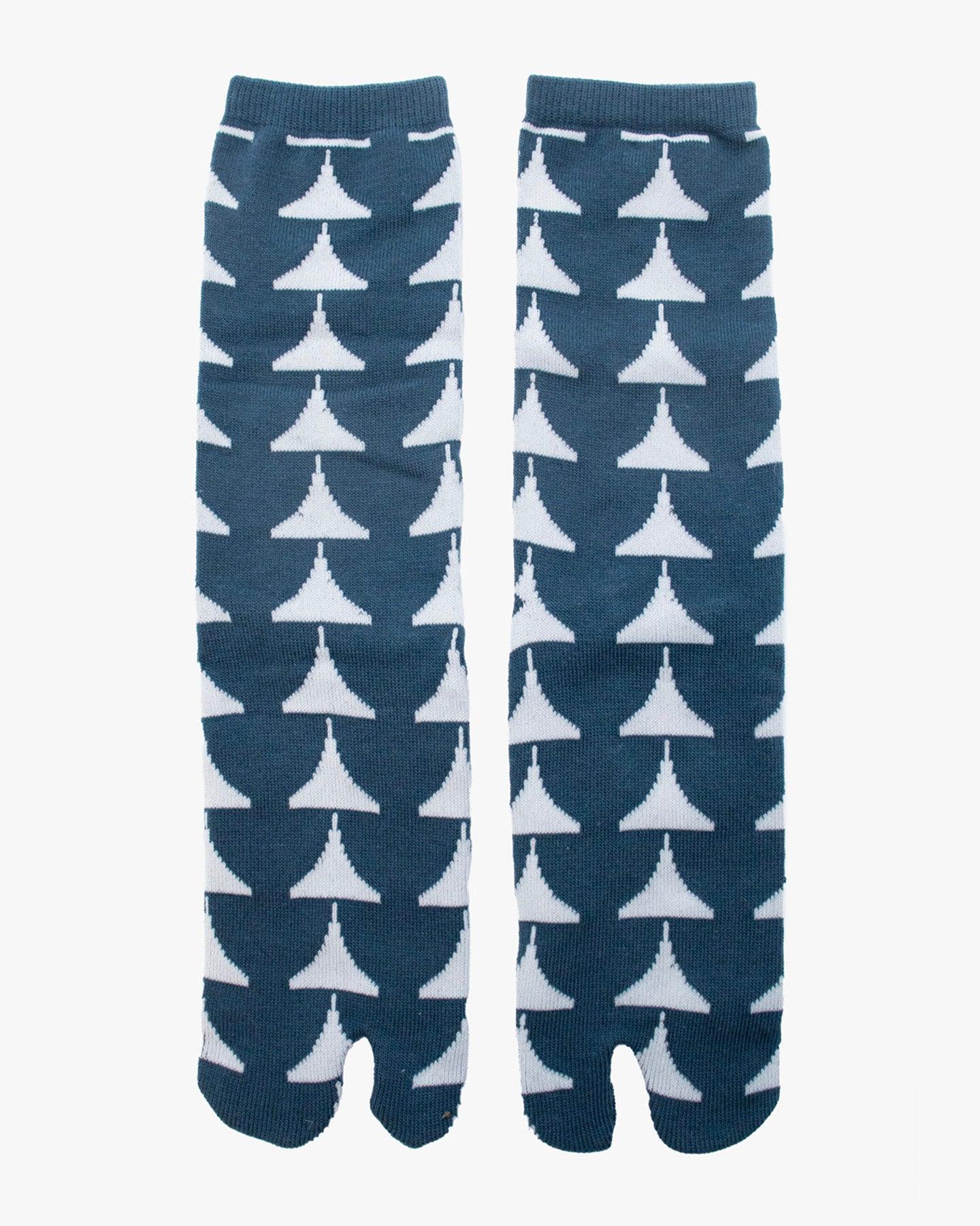 , Tabi Socks, Crew, White with Blue Half Moons