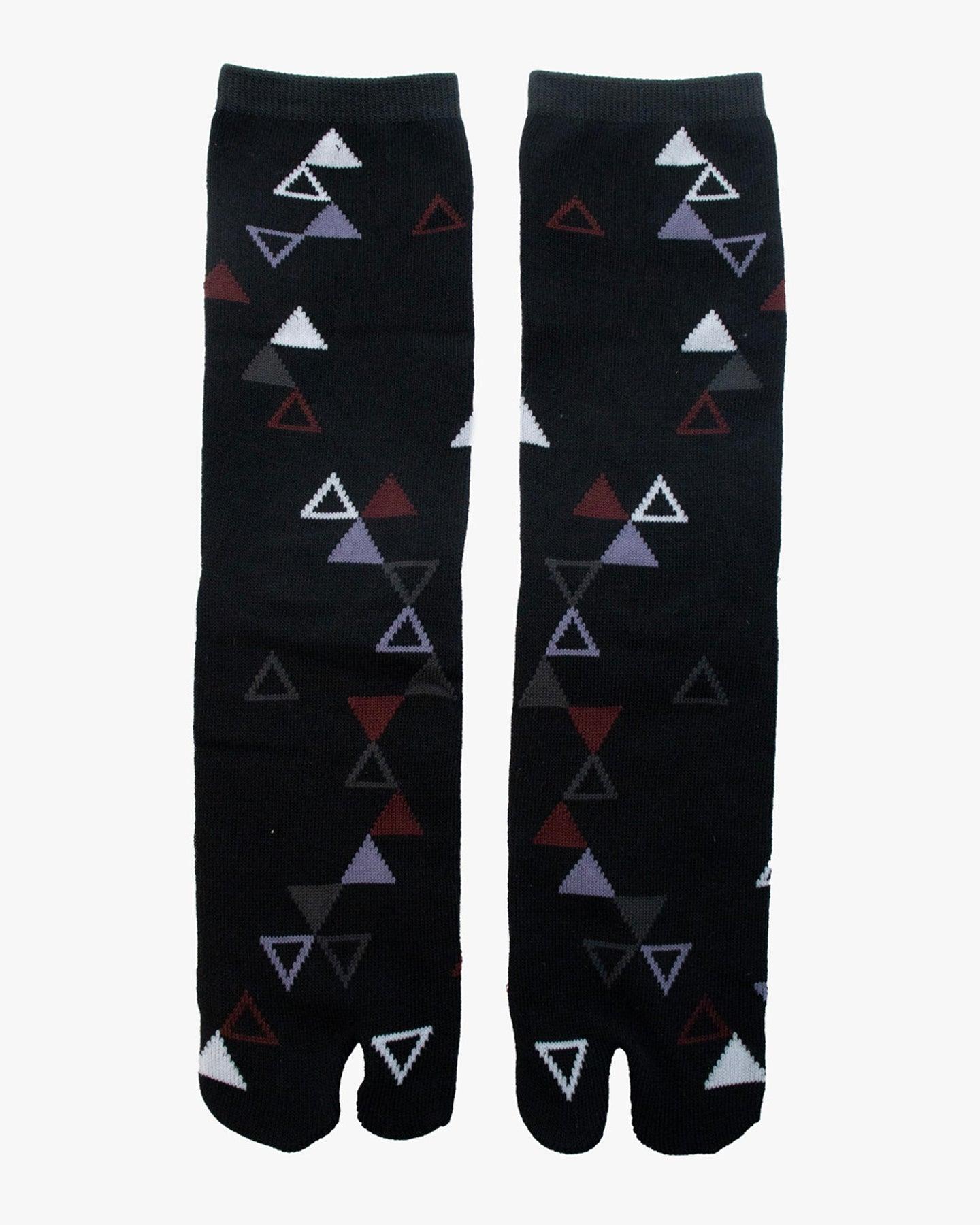 , Tabi Socks, Black with Red and Purple and White Triangles