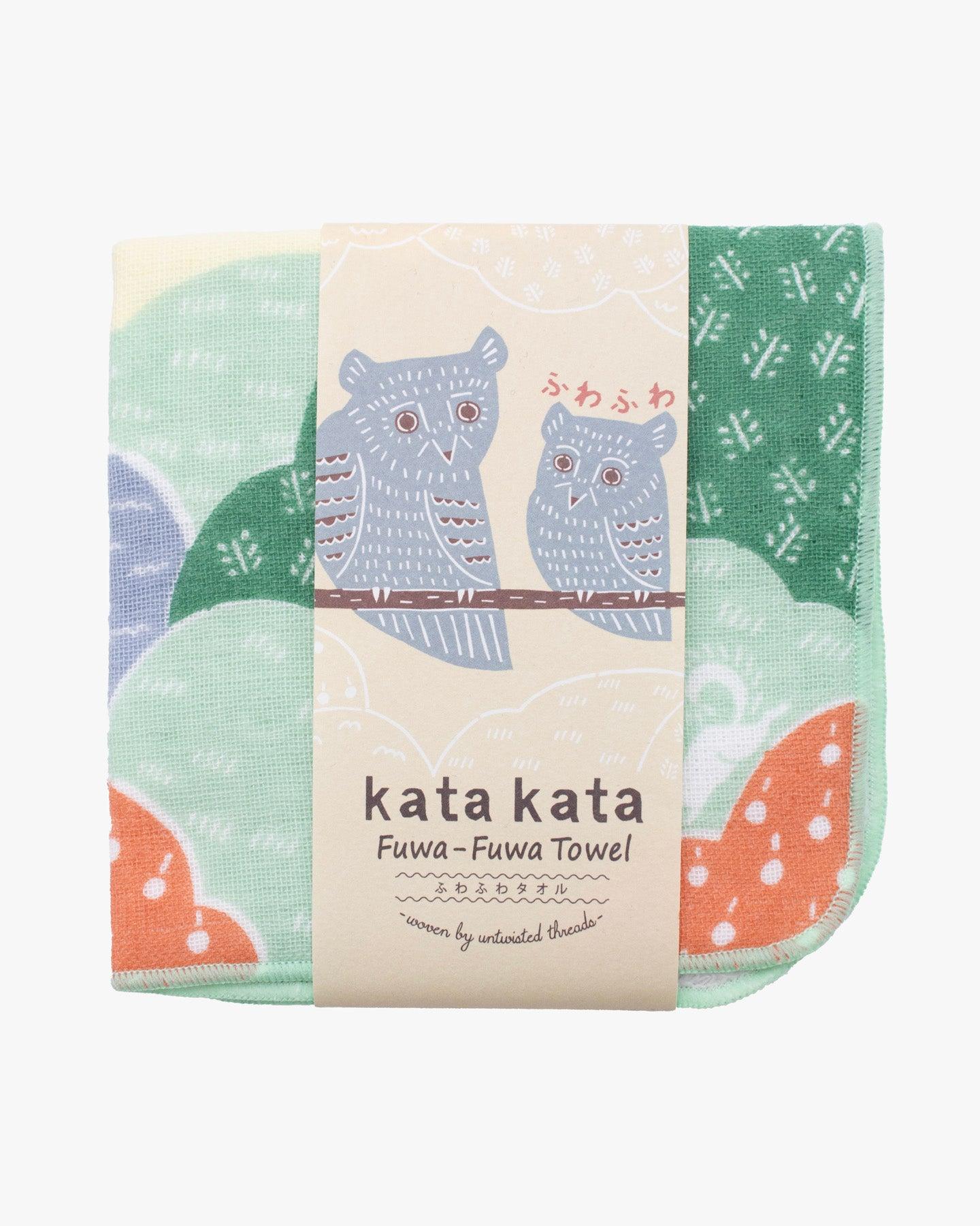 , Fuwa-Fuwa Towel, Kata Kata, Owl Fluffy Towel, Green 10" x 10"
