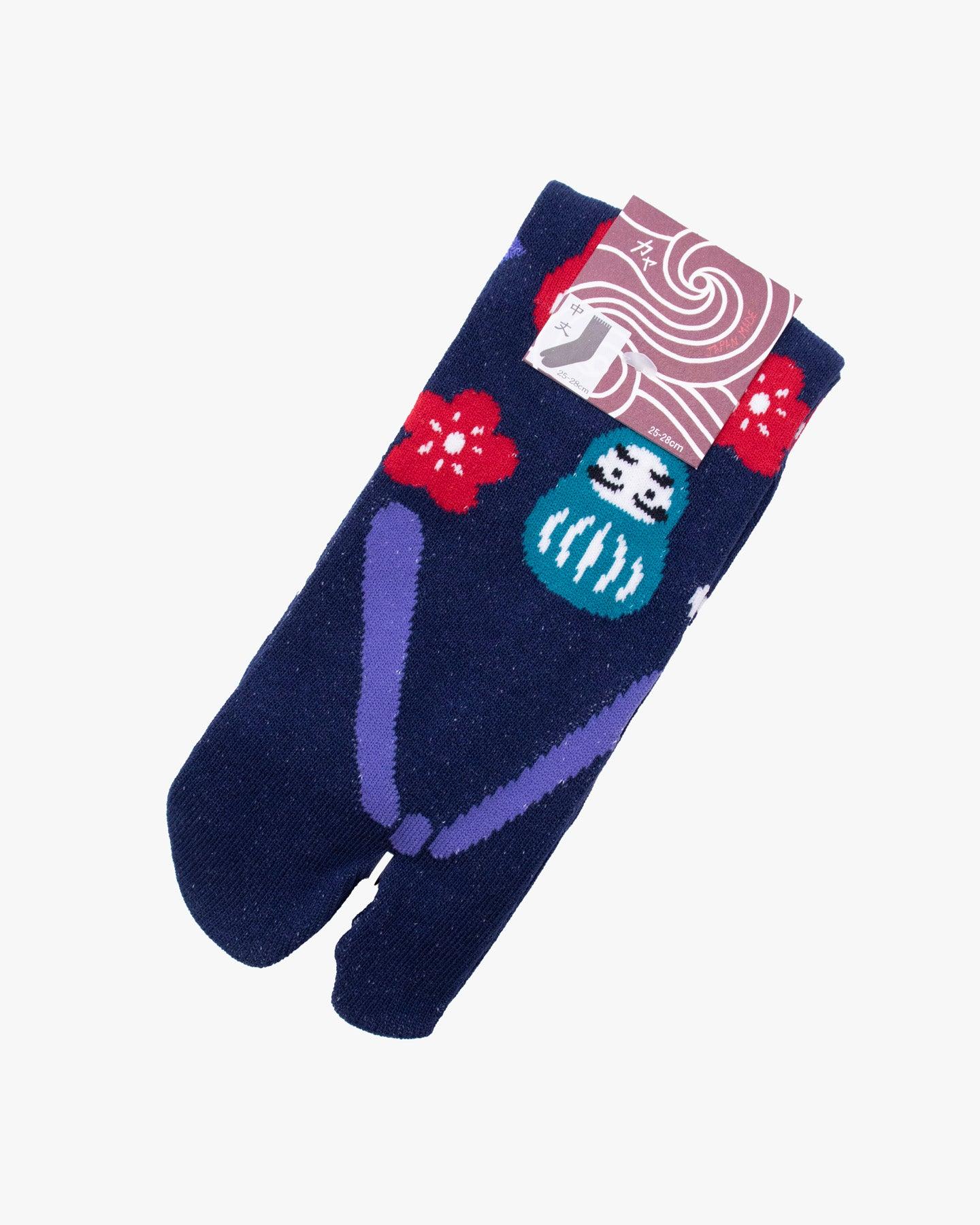 Wa Modern, Tabi Socks, Blue Daruma with Flowers