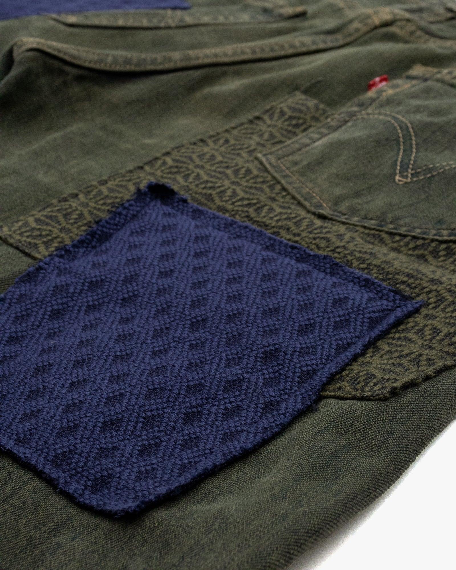 Kiriko Custom Denim Jeans, Asanoha Inlay, Levi's Brand, Moss Green