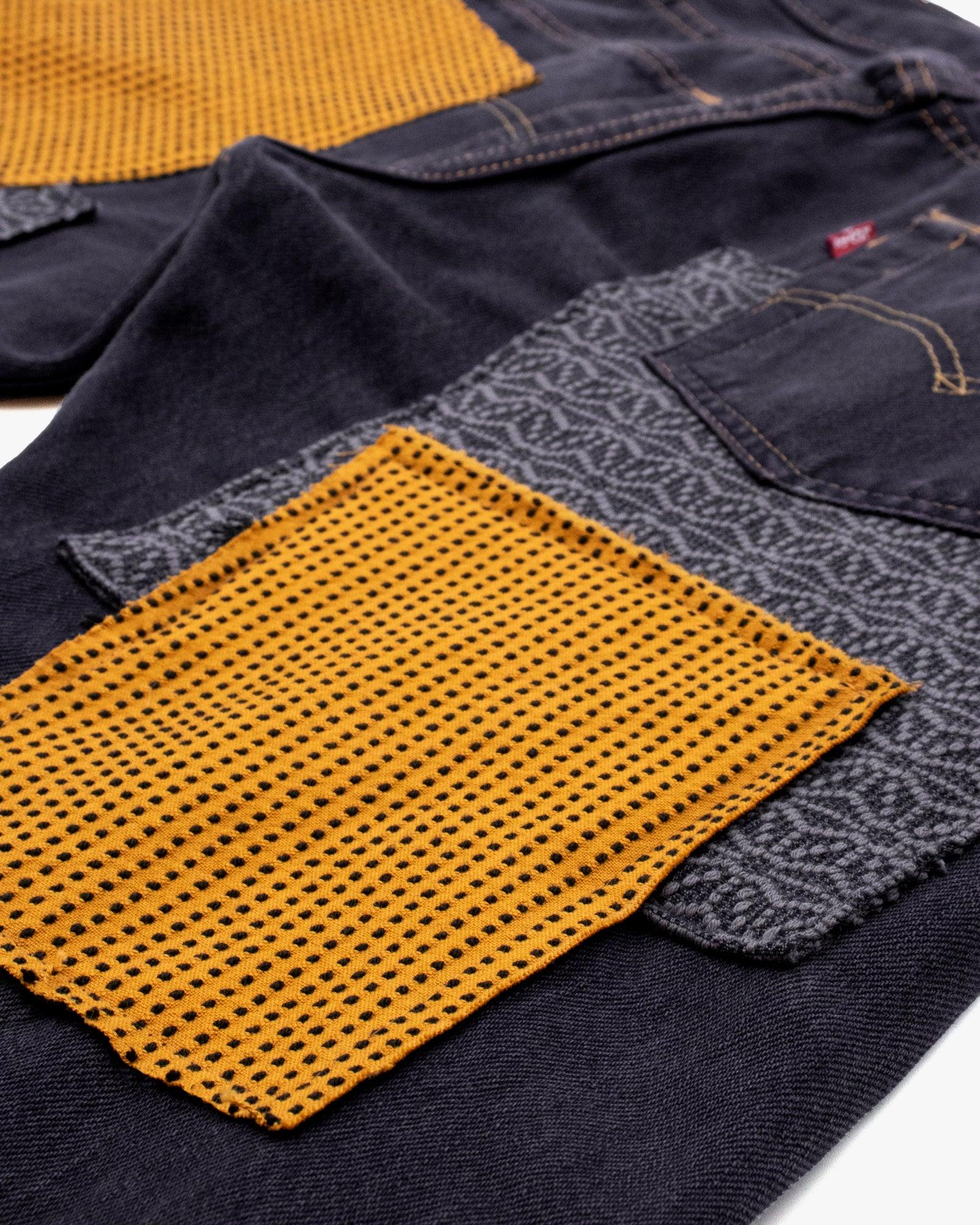 Kiriko Custom Denim Jeans, Asanoha Inlay, Levi's Brand, Charcoal Grey