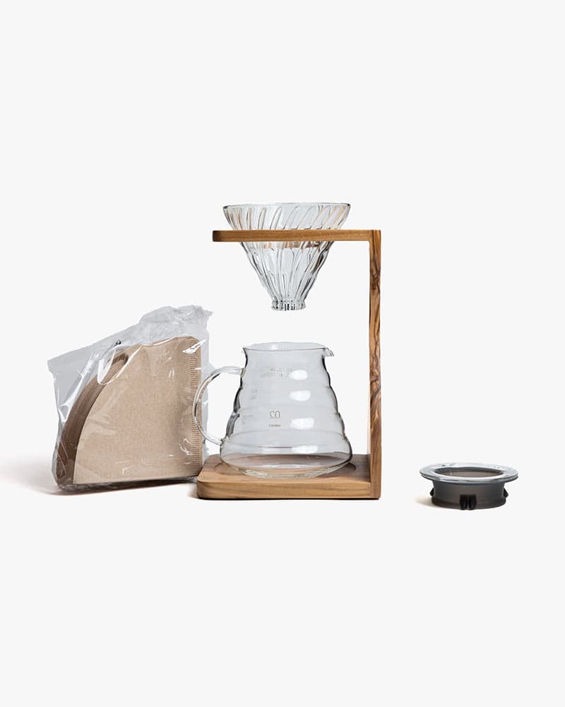 , V60 Olive Wood Pour Over Stand Set, Coffee Dripper