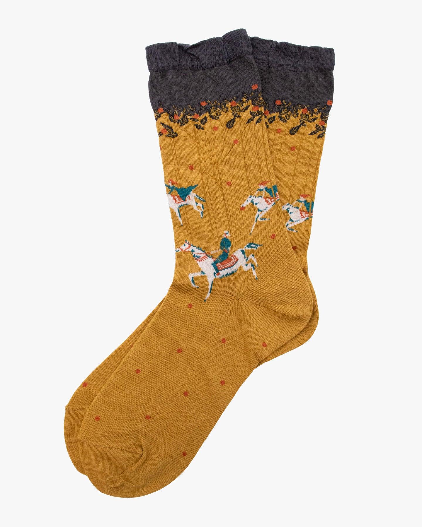 Crew Socks, Andeotte Collection, Mustard Horse