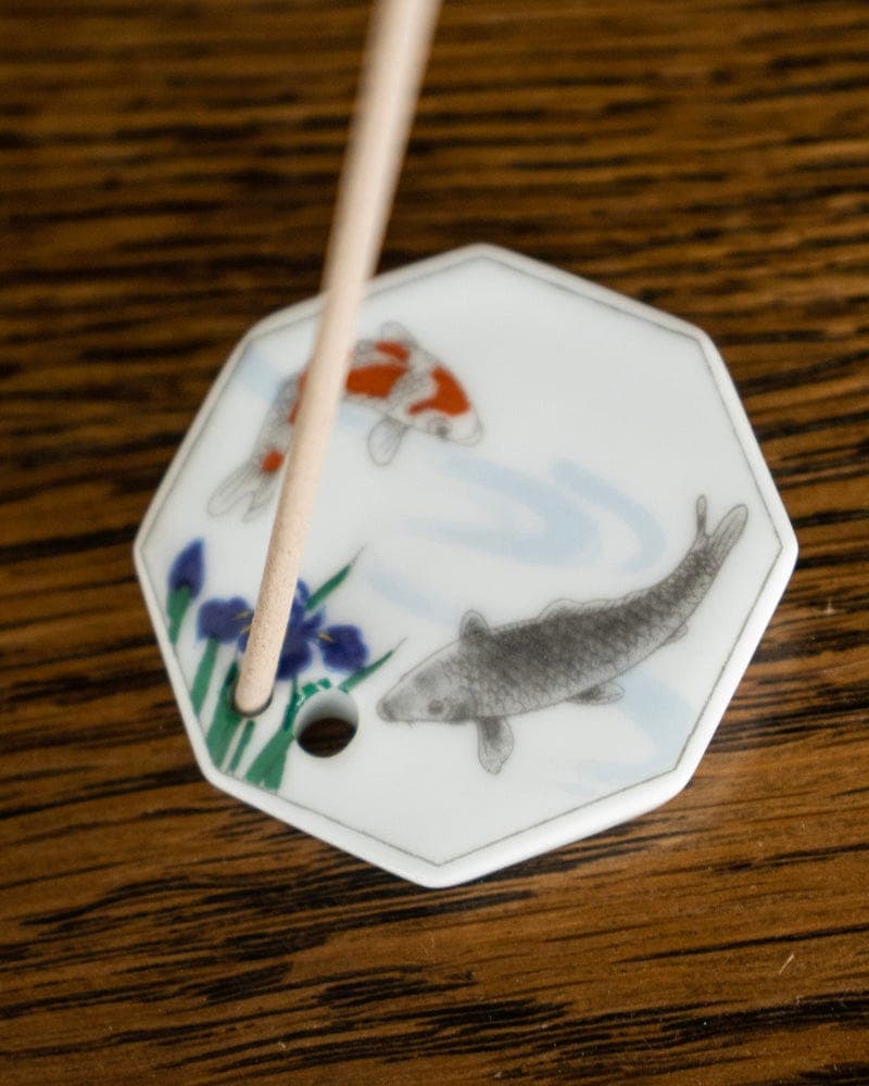 Incense Holder, Porcelain Tile, Iris and Fish