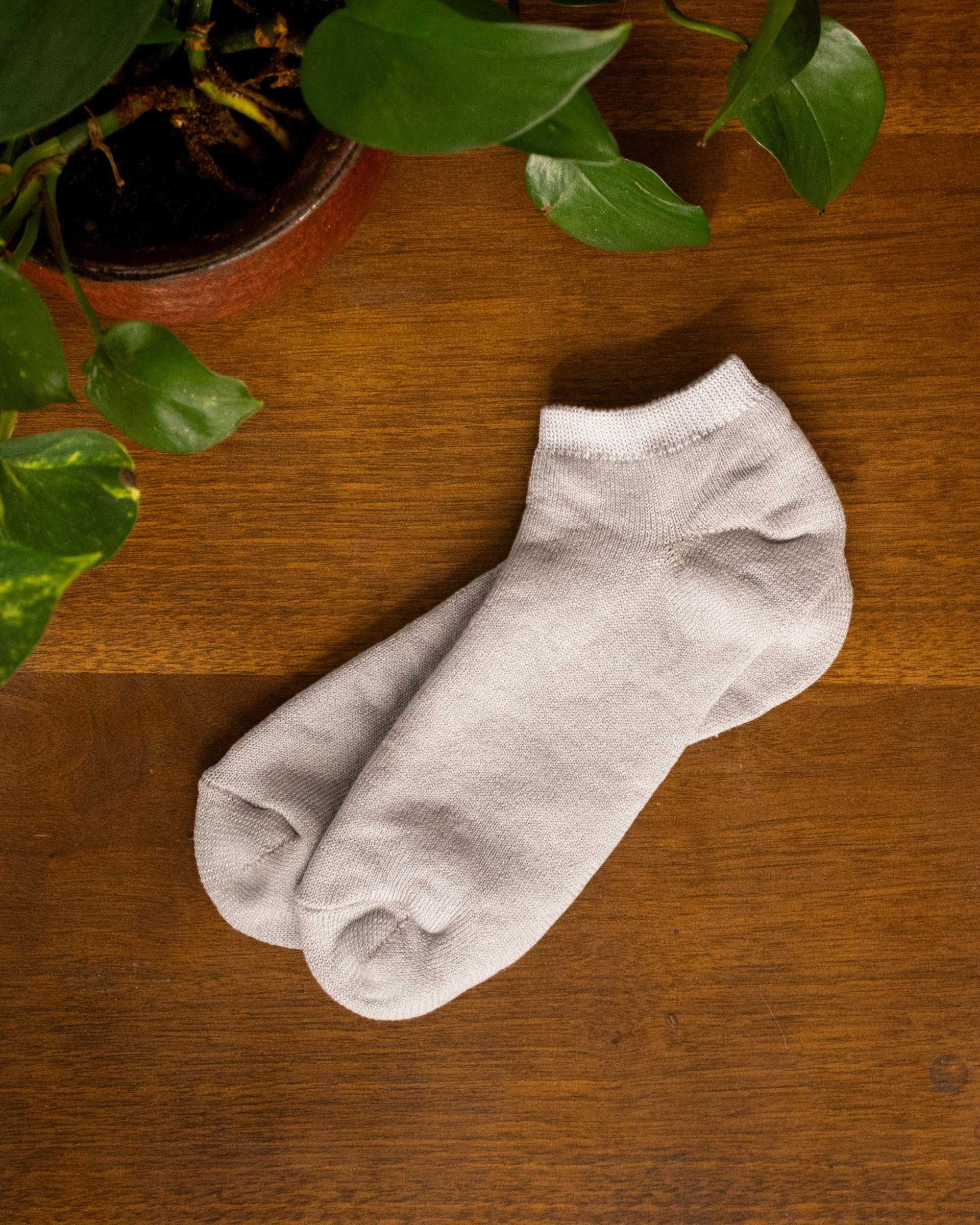 , Anklet Socks, Linen Cotton Pile, Sampo Light Gray