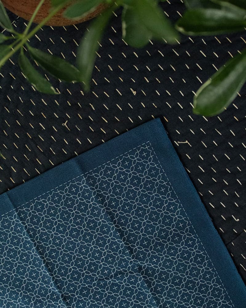 Hana-Fukin Sashiko Sampler, Juji Hanasashi, Navy