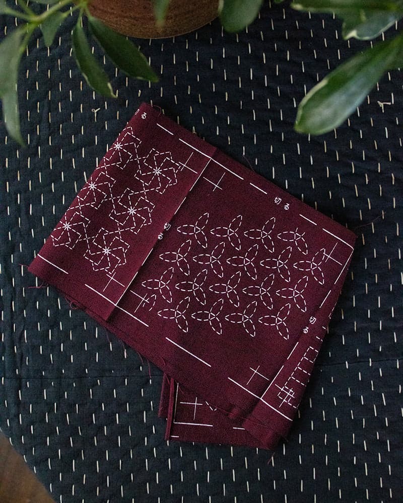 Sashiko Coaster Kit, Kofu Tsumugi, Red